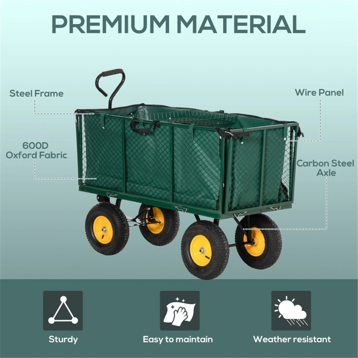 Heavy Duty Garden Cart with 6 Cubic Foot Steel Bed, Folding Handle, 12" Pneumatic Tires view 2