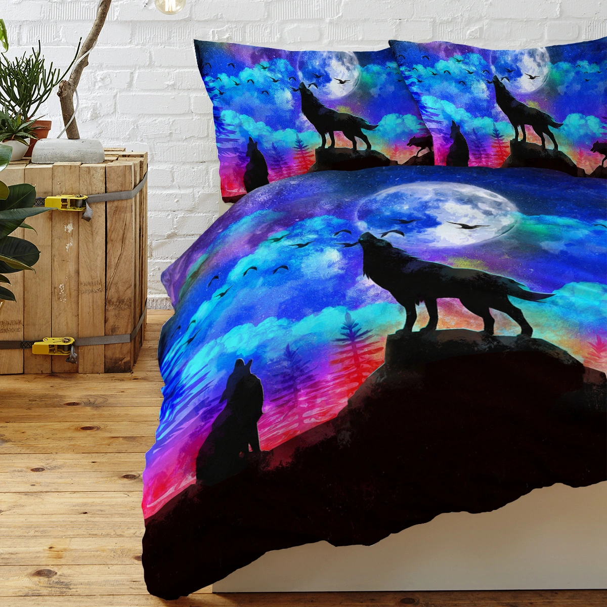 Moon Wolf 3 Piece Duvet Cover Set - Colorful Microfiber Double Bedding for Kids, Soft & Breathable view 2