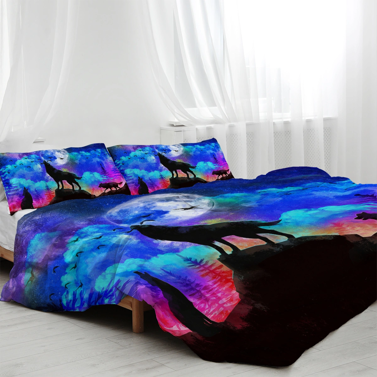 Moon Wolf 3 Piece Duvet Cover Set - Colorful Microfiber Double Bedding for Kids, Soft & Breathable view 3