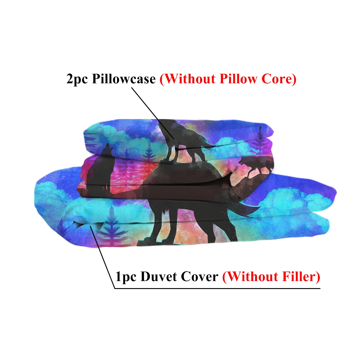 Moon Wolf 3 Piece Duvet Cover Set - Colorful Microfiber Double Bedding for Kids, Soft & Breathable view 5