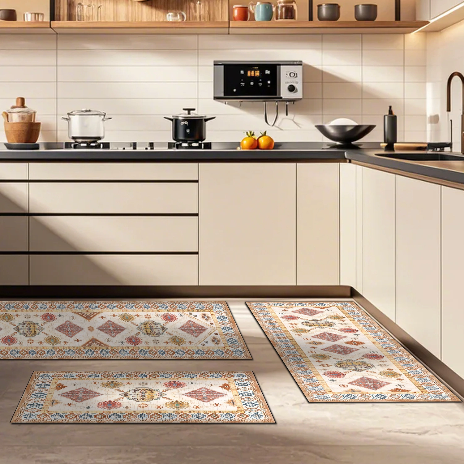 Boho Kitchen Rug Sets 3 Piece with Runner Non Slip Kitchen Rugs and Mats Washable Kitchen Mats for Floor Thick Kitchen Floor Mat Carpet Runner Rugs for Hallway Laundry Holiday Decor view 13