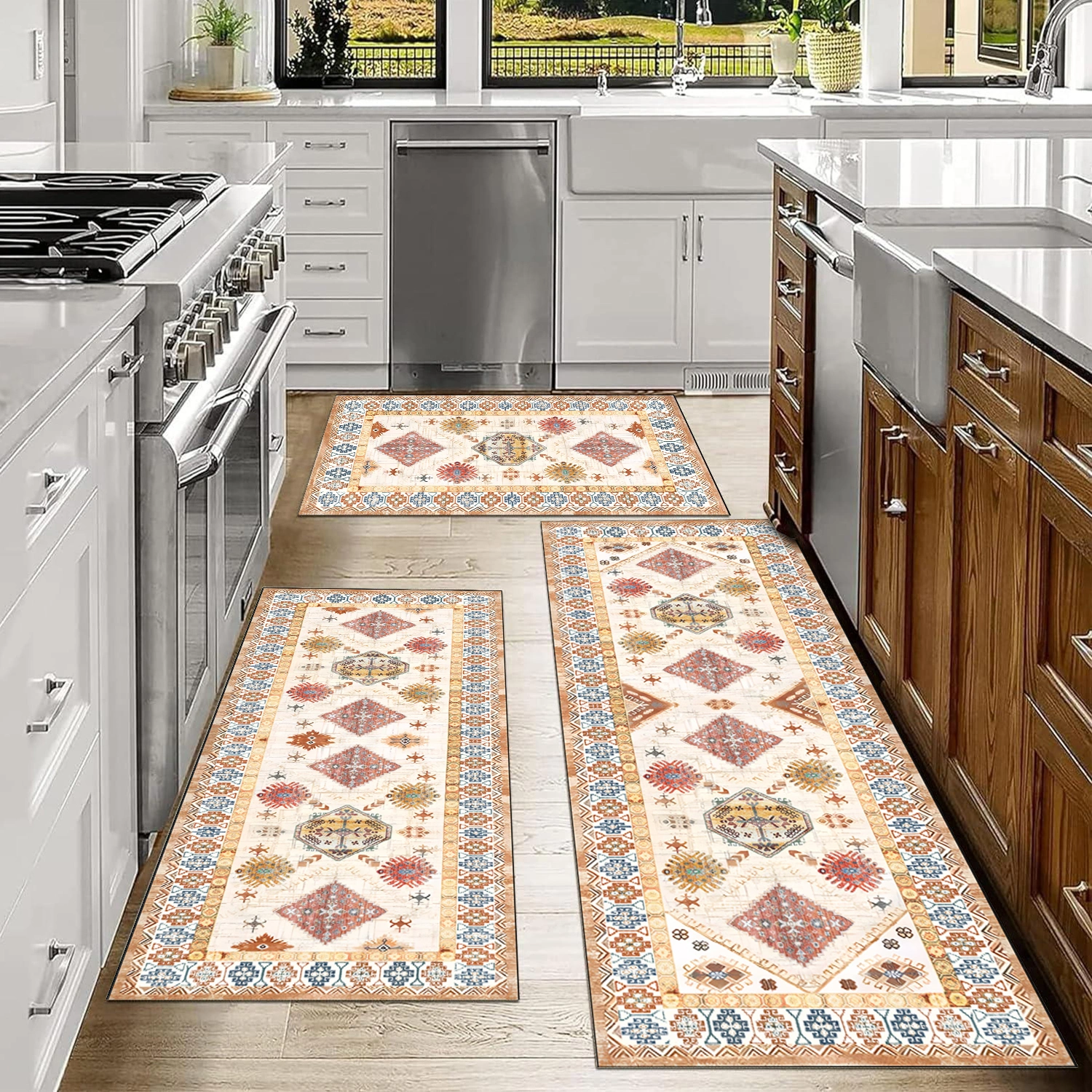 Boho Kitchen Rug Sets 3 Piece with Runner Non Slip Kitchen Rugs and Mats Washable Kitchen Mats for Floor Thick Kitchen Floor Mat Carpet Runner Rugs for Hallway Laundry Holiday Decor view 5