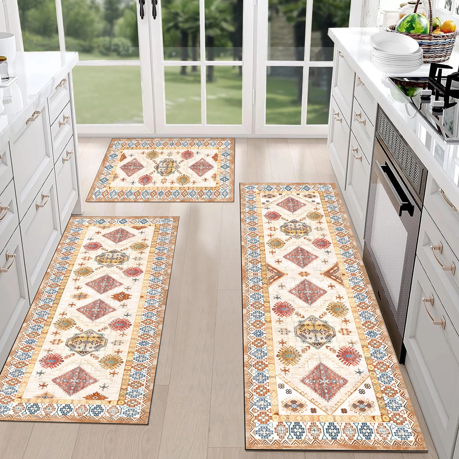 Boho Kitchen Rug Sets 3 Piece with Runner Non Slip Kitchen Rugs and Mats Washable Kitchen Mats for Floor Thick Kitchen Floor Mat Carpet Runner Rugs for Hallway Laundry Holiday Decor view 9