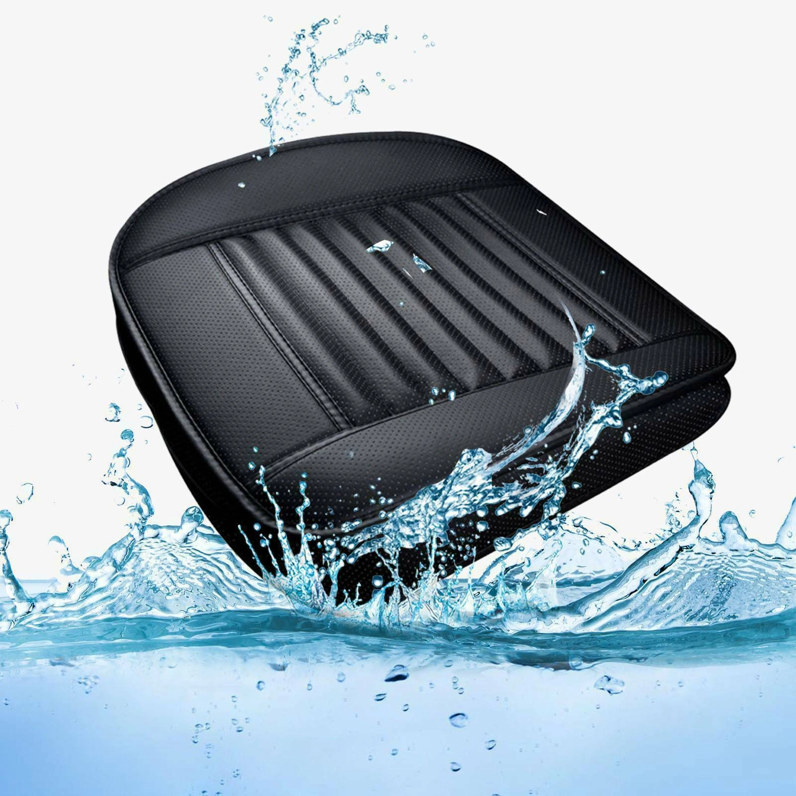 Black PU Leather Car Front Seat Cushion - Soft Protector Pad Cover Mat for UK Vehicles view 2