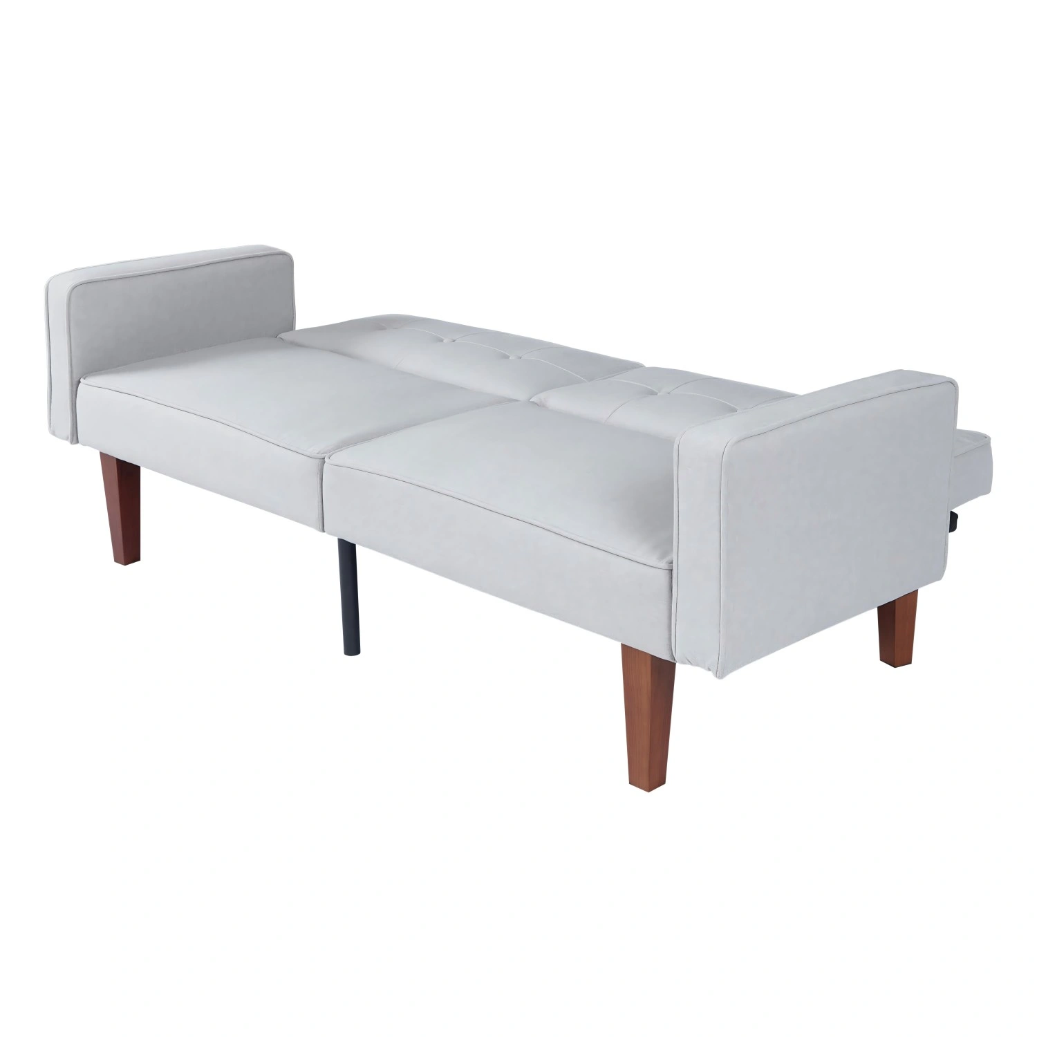 Modern Cotton Fabric Futon Sofa Bed, Tufted Backrest Reclining Couch, Adjustable Sofa with Wood Metal Legs, Compact Living Room Seat view 2