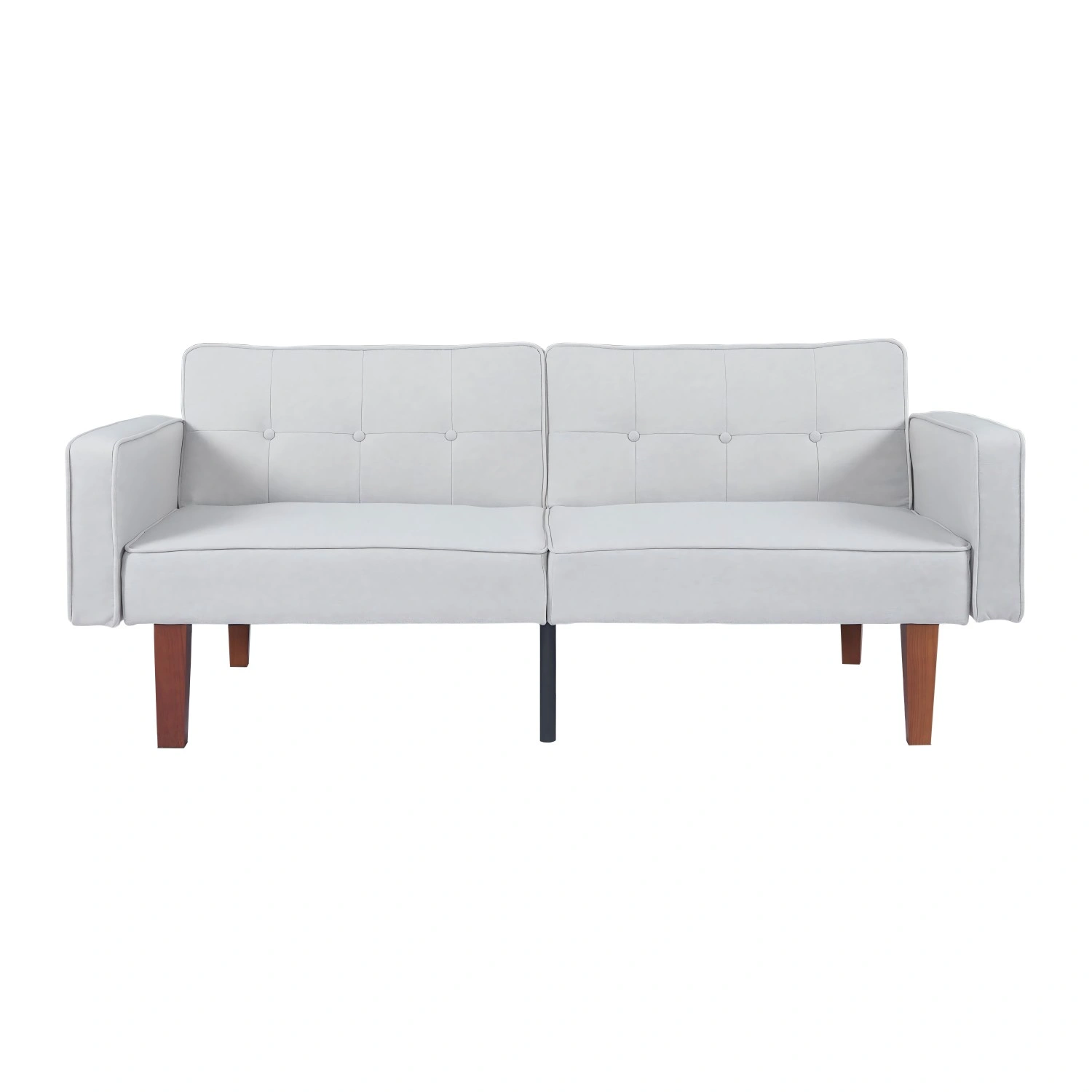 Modern Cotton Fabric Futon Sofa Bed, Tufted Backrest Reclining Couch, Adjustable Sofa with Wood Metal Legs, Compact Living Room Seat view 3