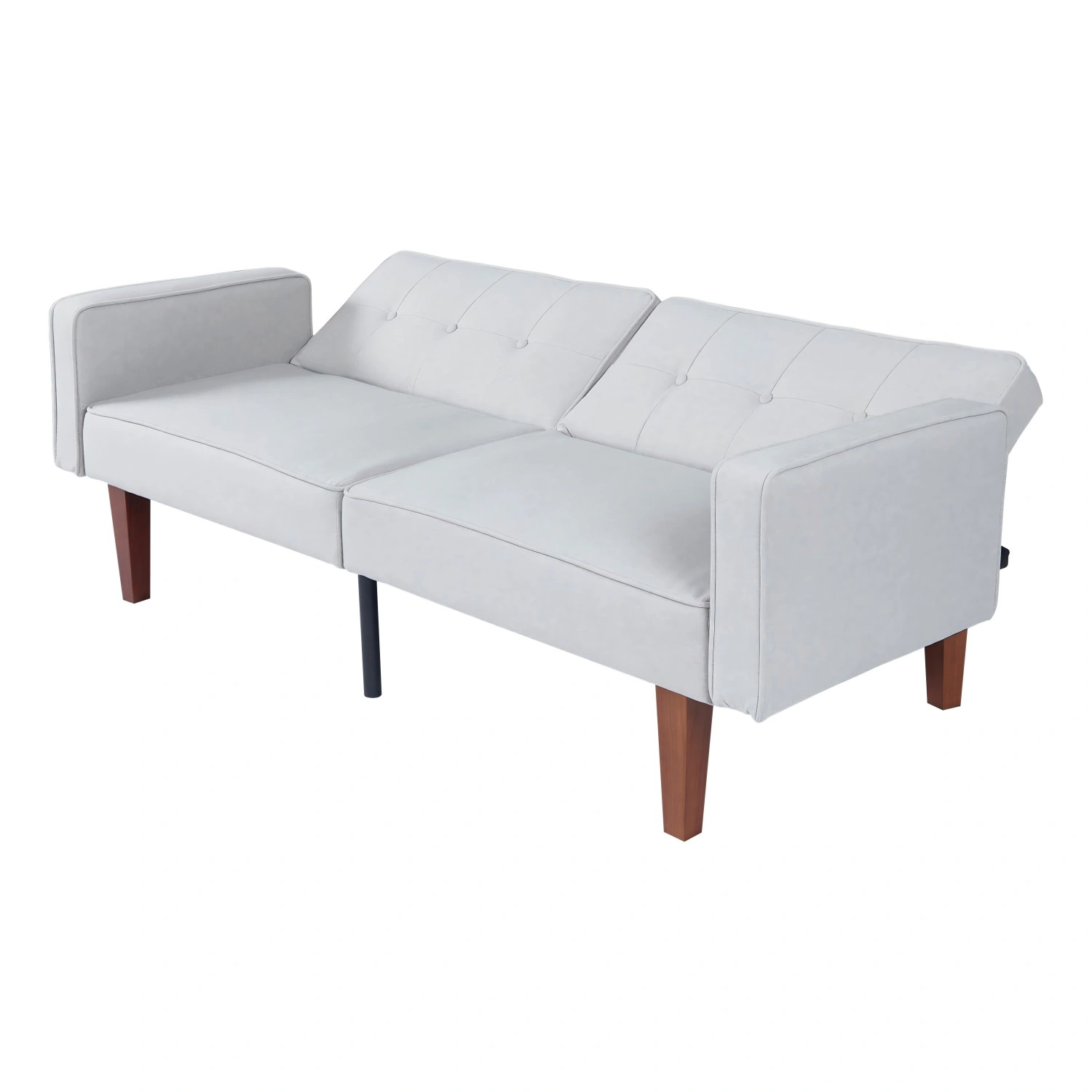 Modern Cotton Fabric Futon Sofa Bed, Tufted Backrest Reclining Couch, Adjustable Sofa with Wood Metal Legs, Compact Living Room Seat view 4