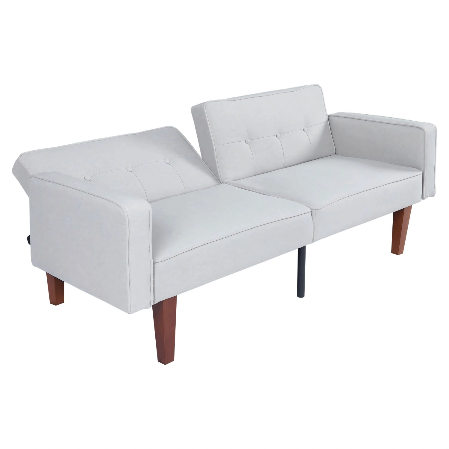 Modern Cotton Fabric Futon Sofa Bed, Tufted Backrest Reclining Couch, Adjustable Sofa with Wood Metal Legs, Compact Living Room Seat view 5