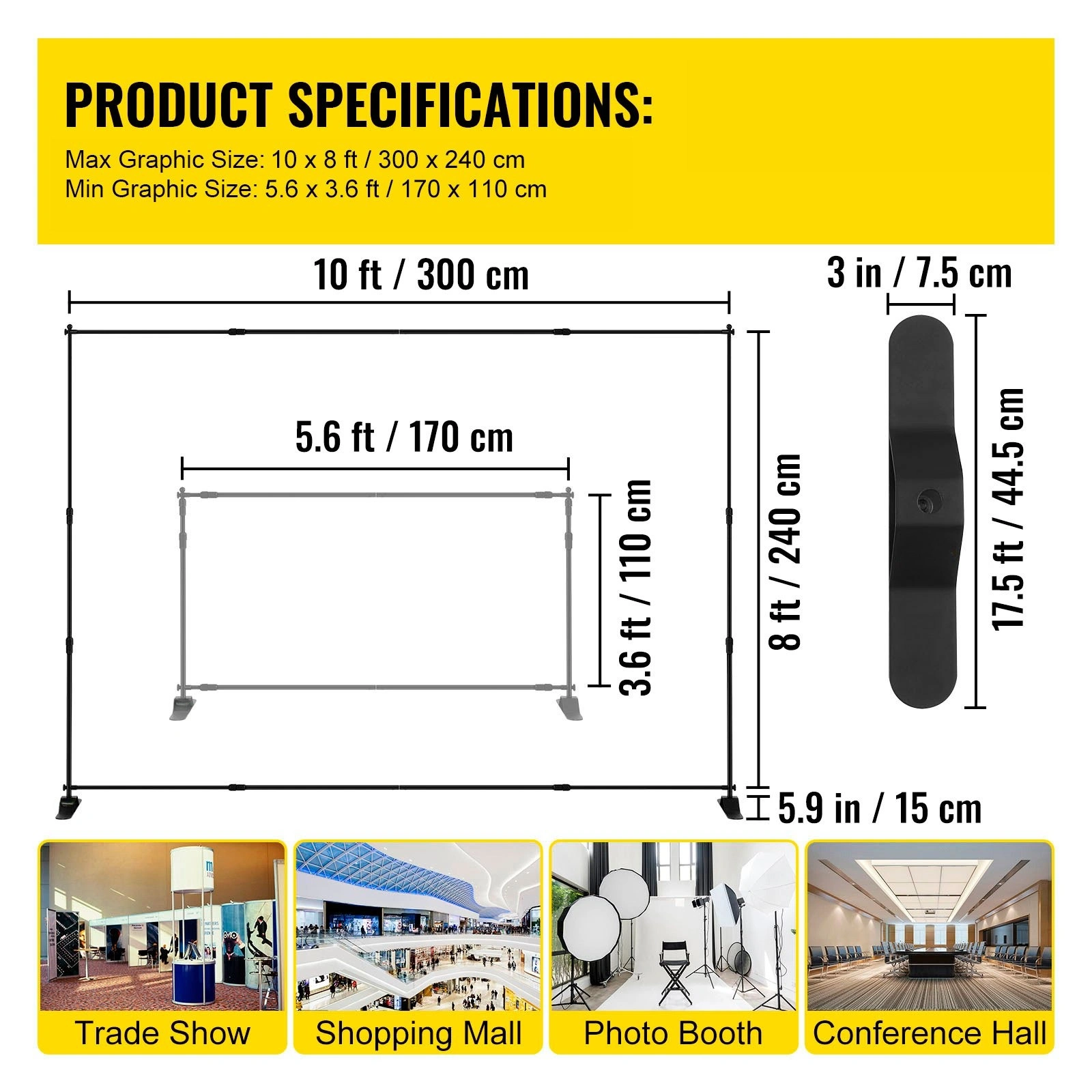 10x8 Ft Height Adjustable Backdrop Stand with Carry Bag, Photo Background Stand for Party Wedding Studio Trade Show view 4