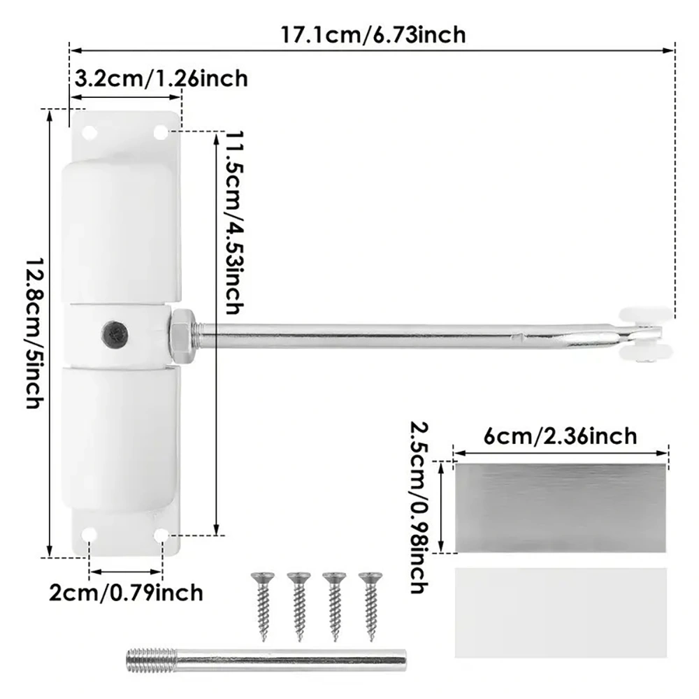 Heavy Duty Door Closer for High Usage Environments Adjustable Closing Speed Universal Fit White view 2