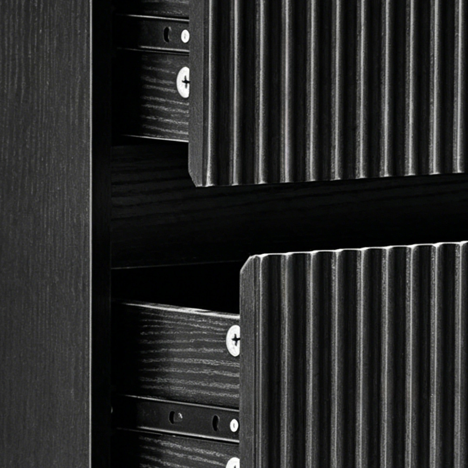 Handleless Grille-Finished 3-Drawer Bedside Table P2 Particleboard + MDF & Melamine Veneer + Thermoformed Drawer Cabinet 23.62*12.99*22.05in Black view 9