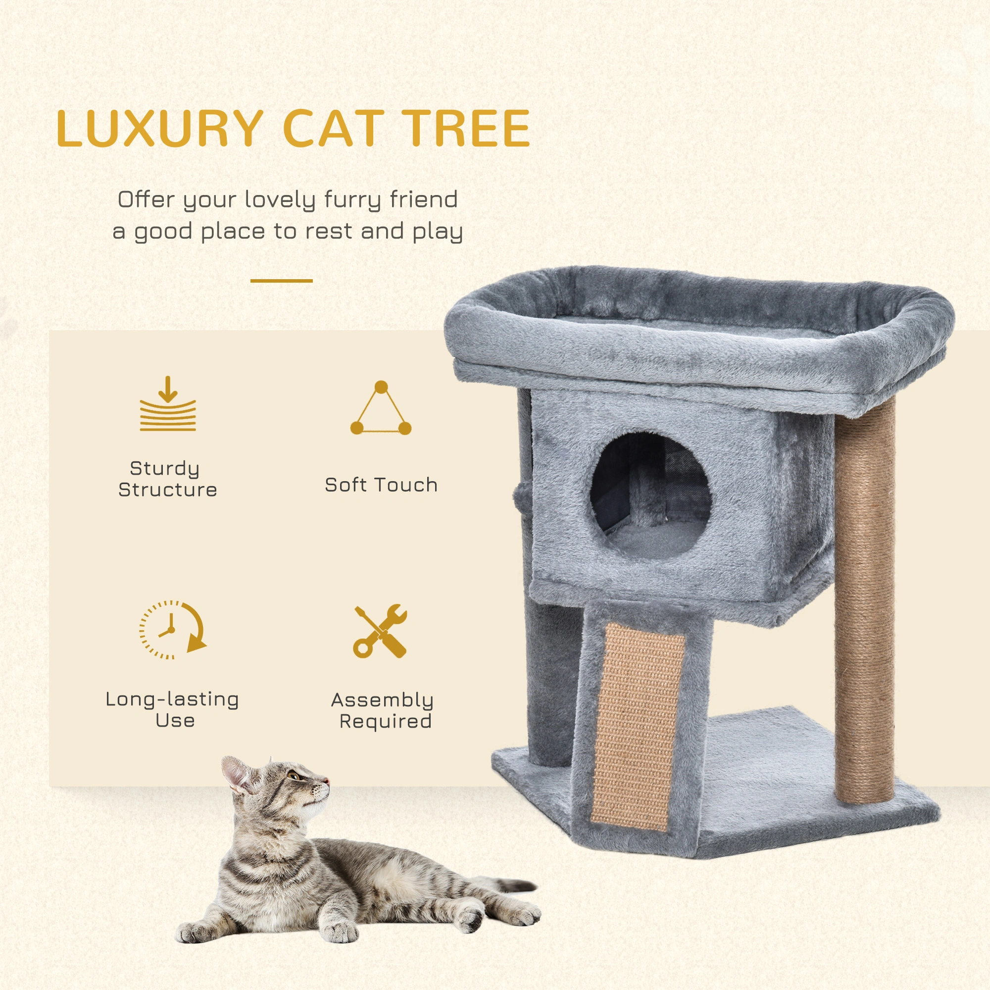 Multi-Level Cat Tree Tower with Scratching Posts, Condo Playhouse for Kittens & Cats, Cozy Perches, Plush Cushions, Sisal Rope view 3