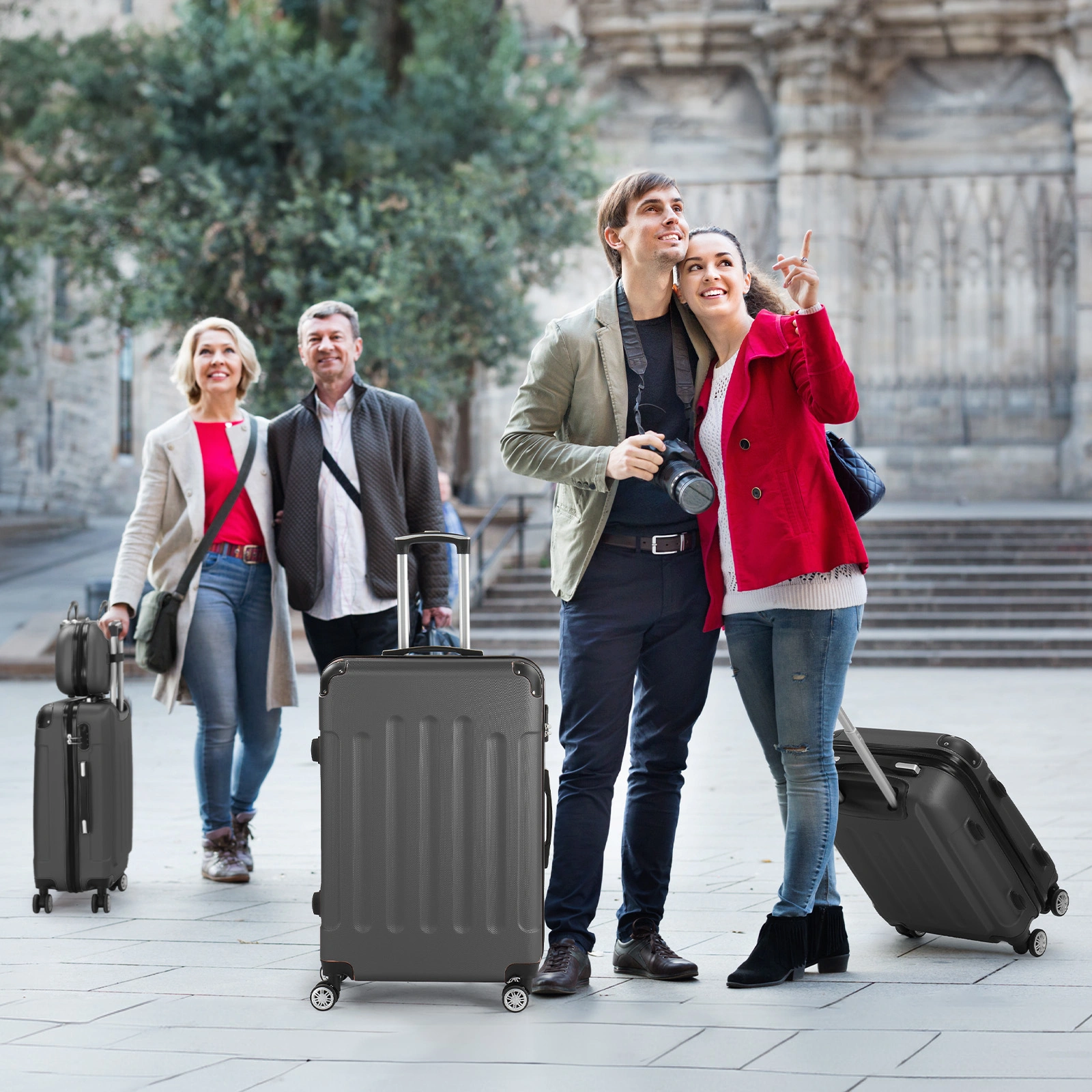 4-Piece ABS Luggage Set 20in+24in+28in+12in Handbag, Corner-Protected Hard Shell, Steel Telescopic Handle, Classic Dark Grey view 3