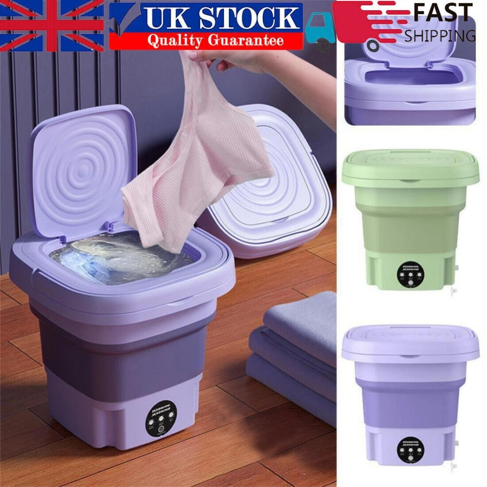 8L Portable Mini Washing Machine, Foldable Washer & Spin Dryer for Travel, UK Purple