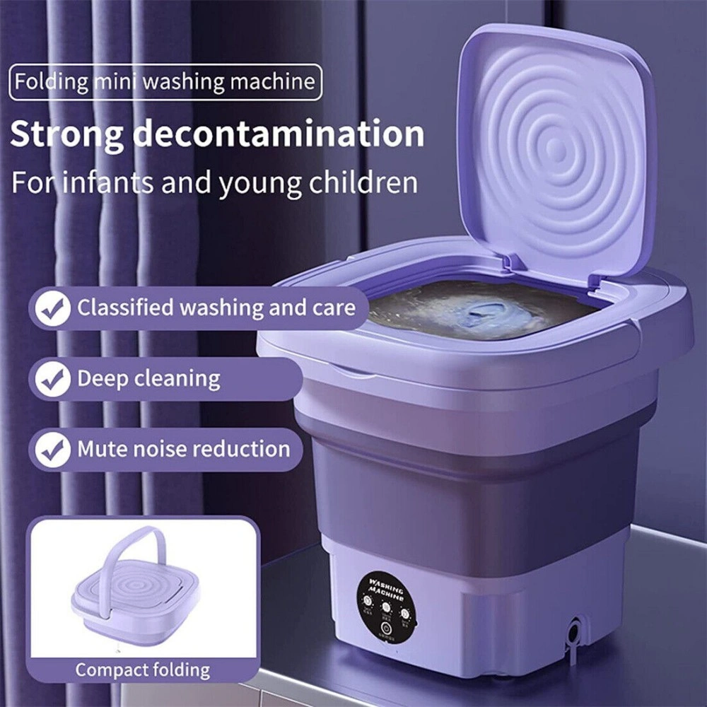 8L Portable Mini Washing Machine, Foldable Washer & Spin Dryer for Travel, UK Purple view 3