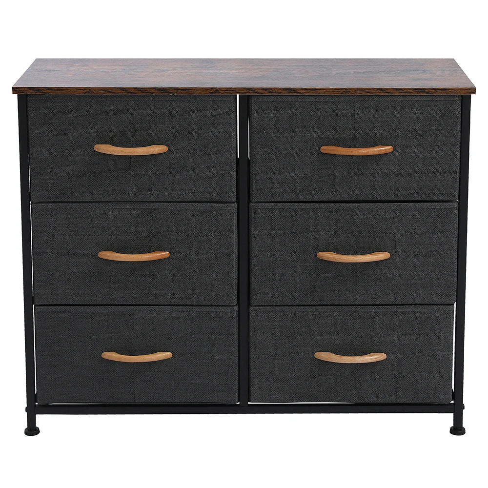 3-Tier Wide Dresser, Storage Unit with 6 Easy Pull Fabric Drawers, Metal Frame, and Wooden Tabletop, for Closet, Nursery, Hallway,Gray