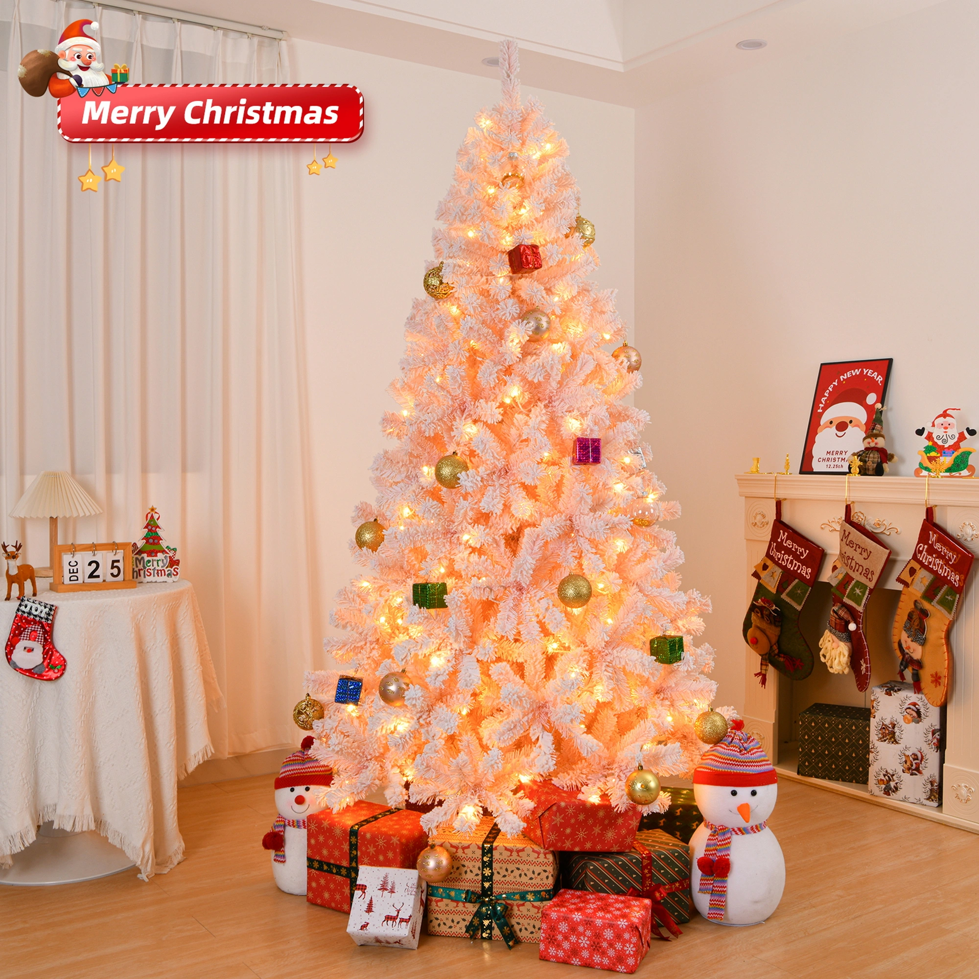 6 FT Artificial Christmas Tree with DIY 100 Warm Lights Battery Operated, 750 Branch Tips and Sturdy Metal Stand, Pink view 7