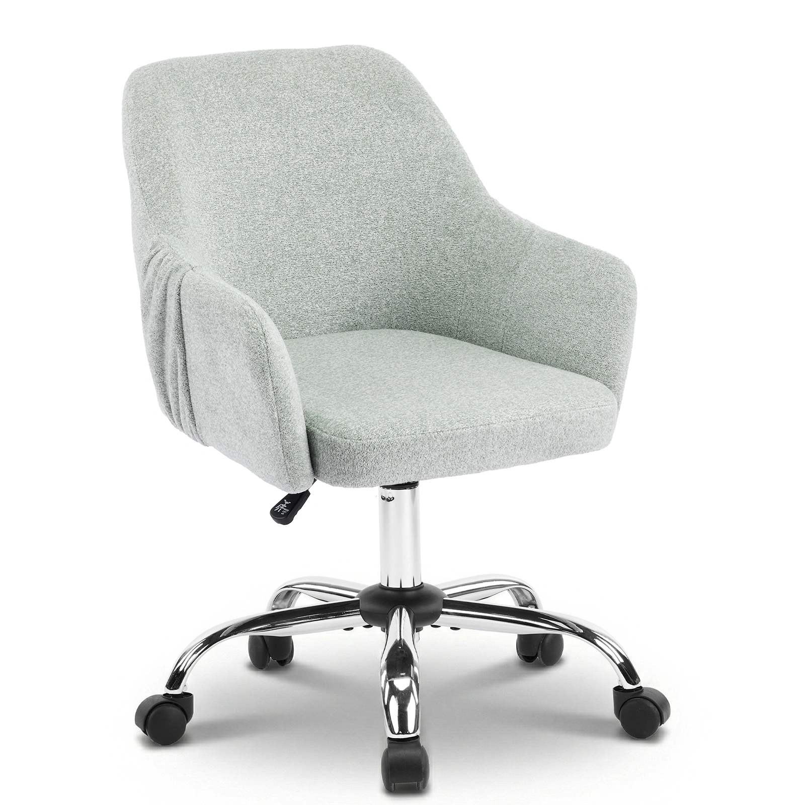 Height Adjustable Home Office Desk Chair 24.4"W x 17.3"D x 31"-35"H, 360° Swivel Rolling Task Chair with Armrests, Snowflake Velvet Upholstered Vanity Chair in Light Teal