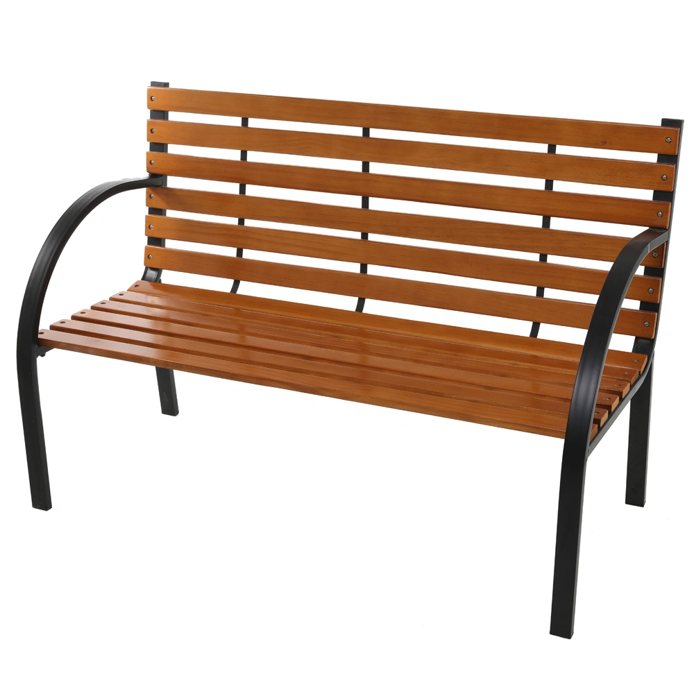 48" Hardwood Slotted Steel Cast Iron Frame Outdoor Patio Garden Bench Park Seat view 7