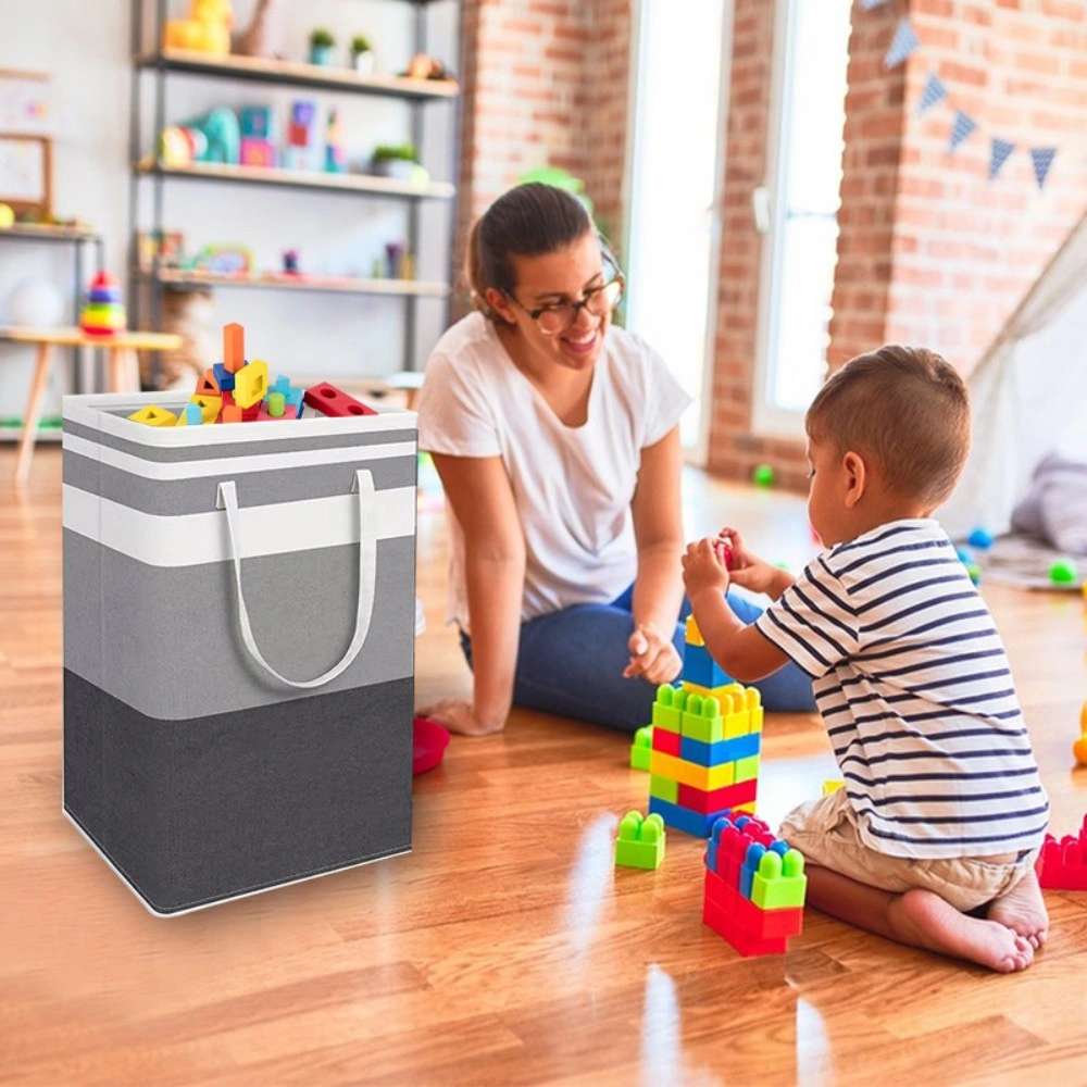2-Pack Folding Laundry Basket with Handle - Large Hamper Storage Bin, Grey & Black view 2