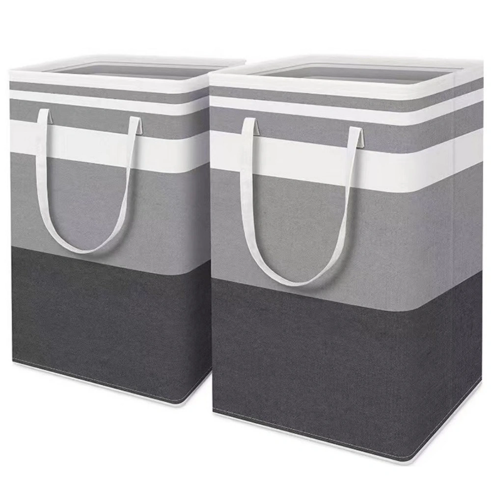2-Pack Folding Laundry Basket with Handle - Large Hamper Storage Bin, Grey & Black view 3