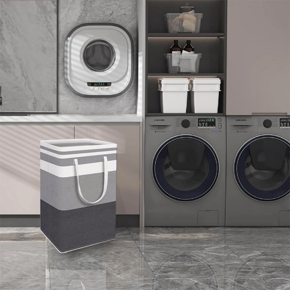 2-Pack Folding Laundry Basket with Handle - Large Hamper Storage Bin, Grey & Black view 4