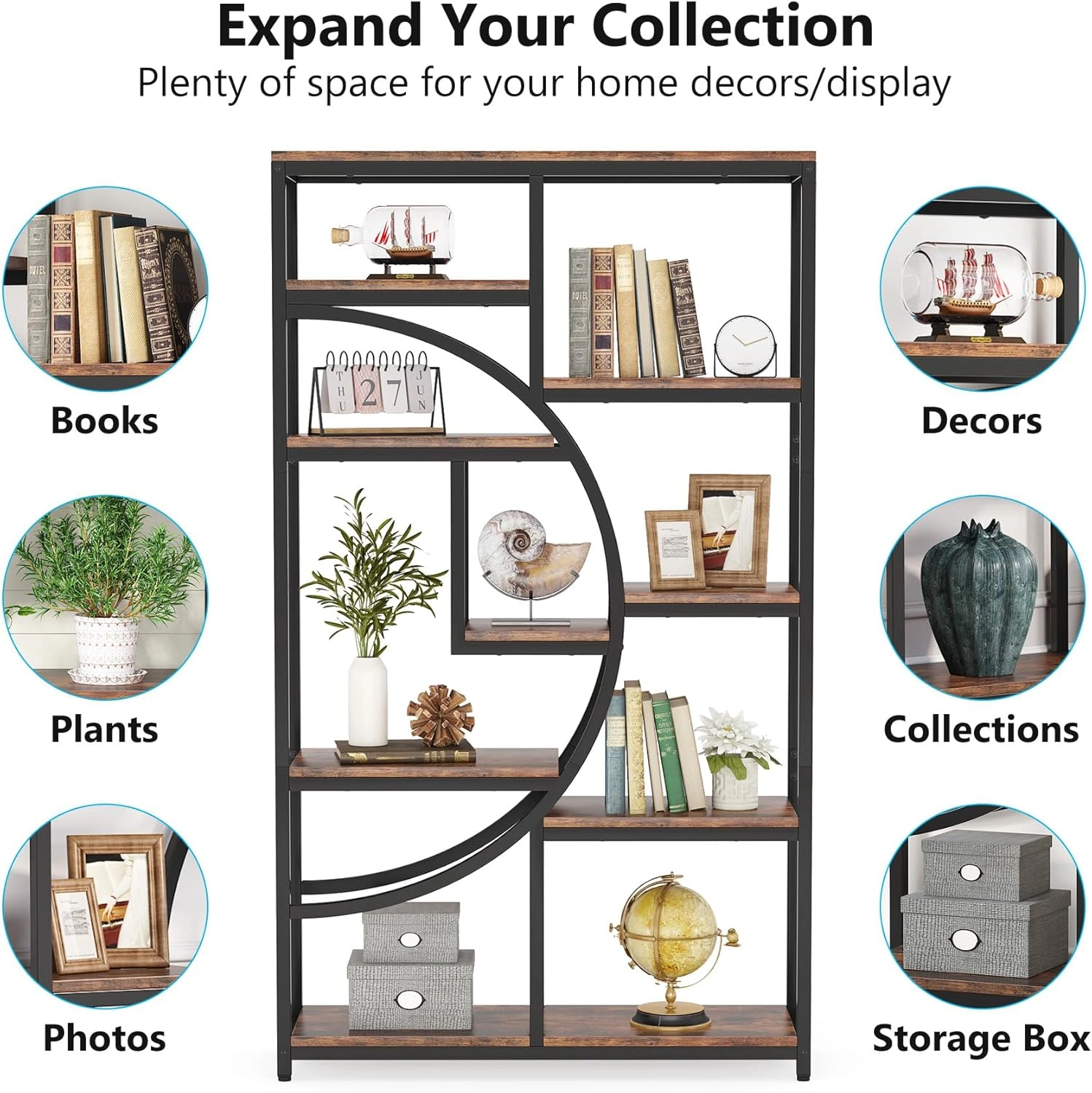 White Bookshelf Storage Cabinet, 5-Tier Open Shelving Unit with Bottom Cabinet, Wood Bookcase for Living Room Bedroom view 3