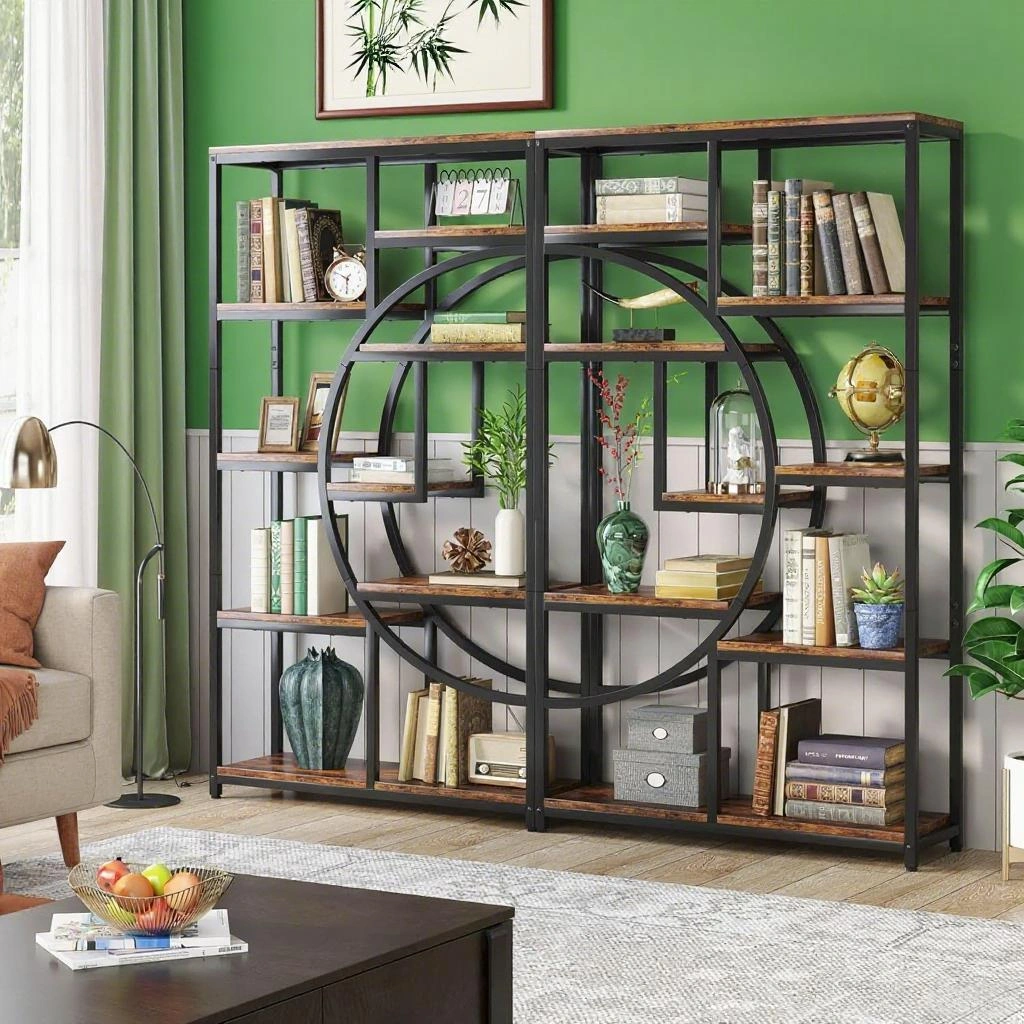 White Bookshelf Storage Cabinet, 5-Tier Open Shelving Unit with Bottom Cabinet, Wood Bookcase for Living Room Bedroom view 6