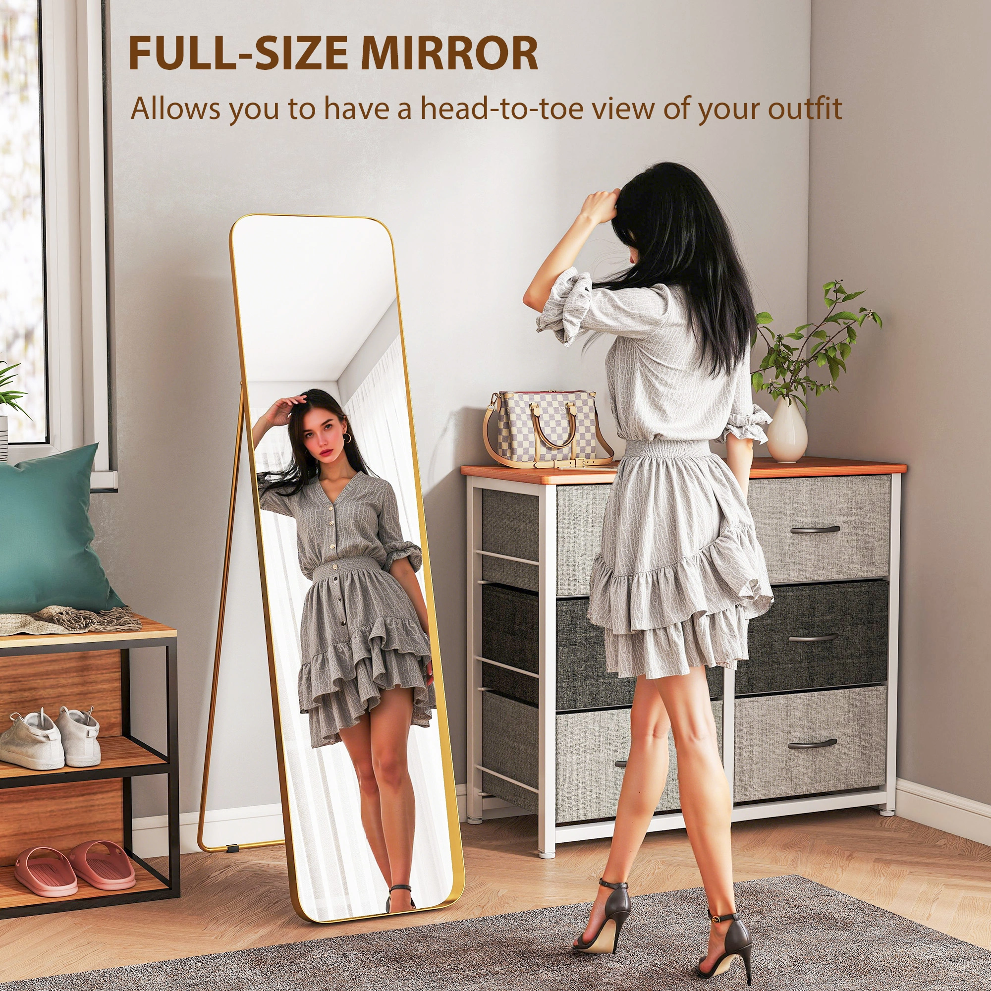 Full Length Dressing Mirror with Stand for Bedroom, Full Body Vanity Mirror