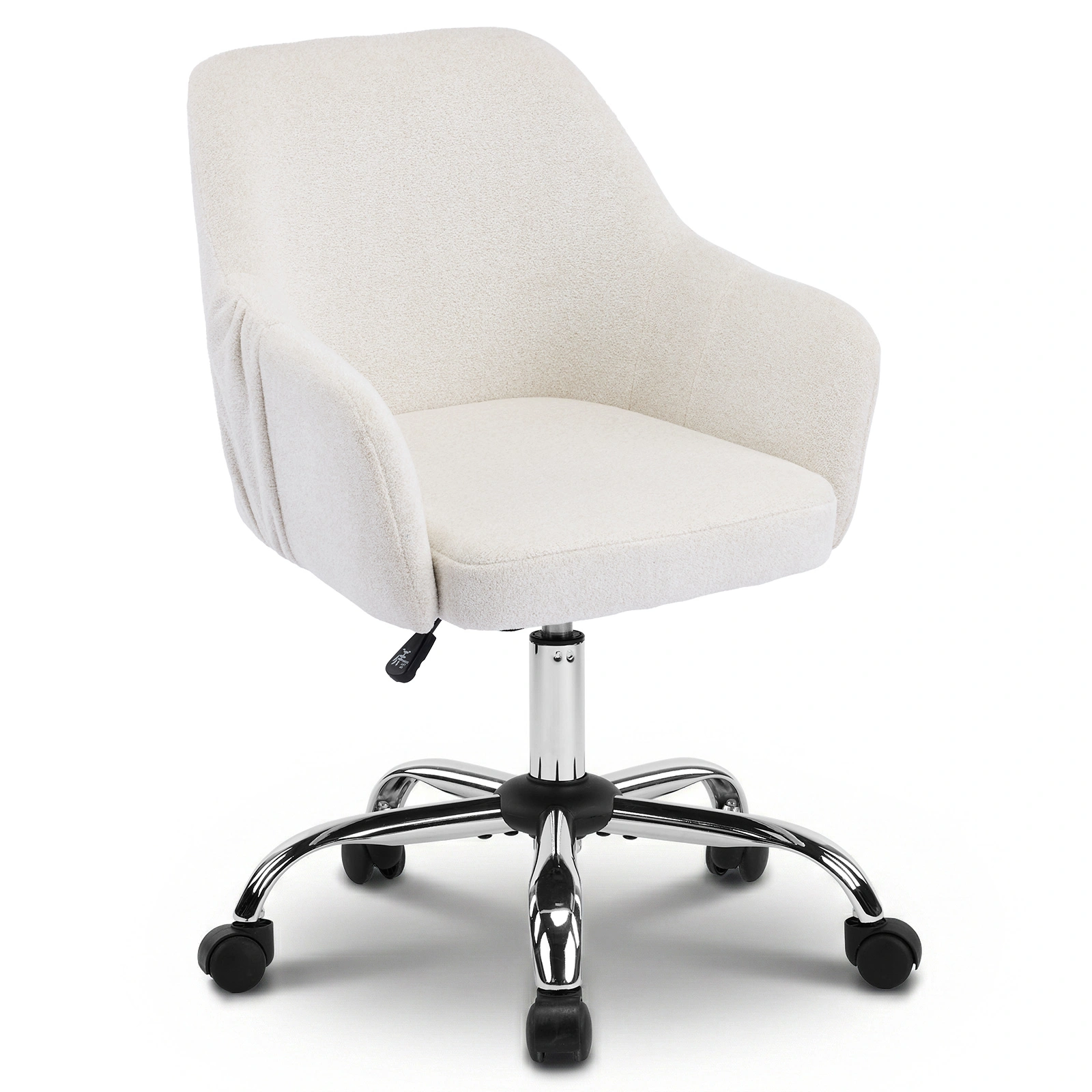 24.4" W x 17.3" D x 31"-35"H Upholstered Home Office Desk Chair with Armrests, Height Adjustable 360° Swivel Rolling Vanity Chair, Soft Snowflake Velvet Fabric Leisure Task Chair for Bedroom Study Living Room, Be