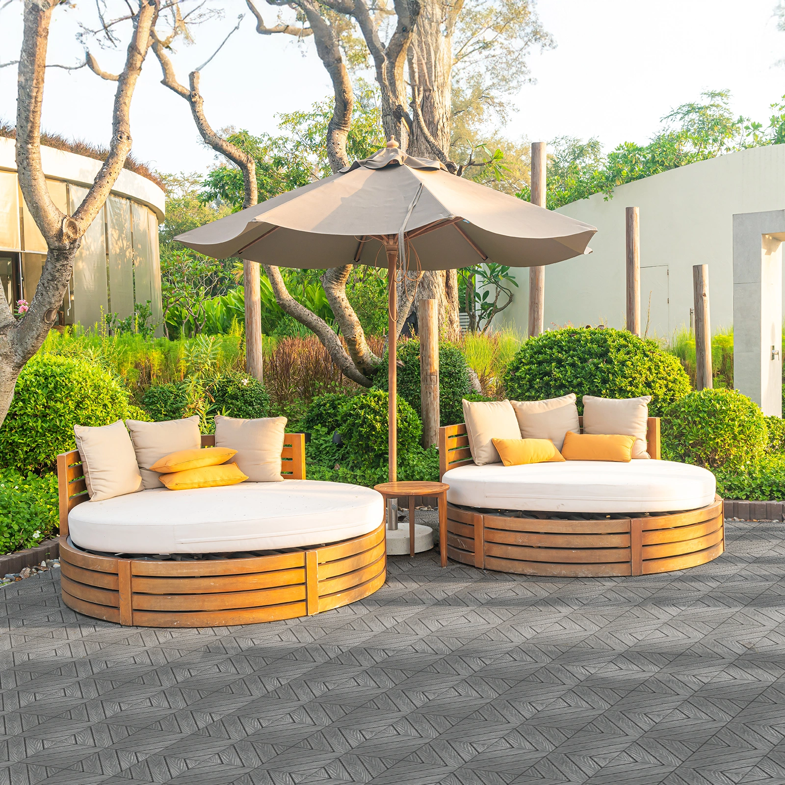 Plastic Interlocking Deck Tiles, 27 Pack, 11.8"x11.8" Waterproof Flooring Tiles for Indoor and Outdoor, Patio Floor Decking Tiles for Porch Poolside Balcony Backyard, Dark Grey view 6