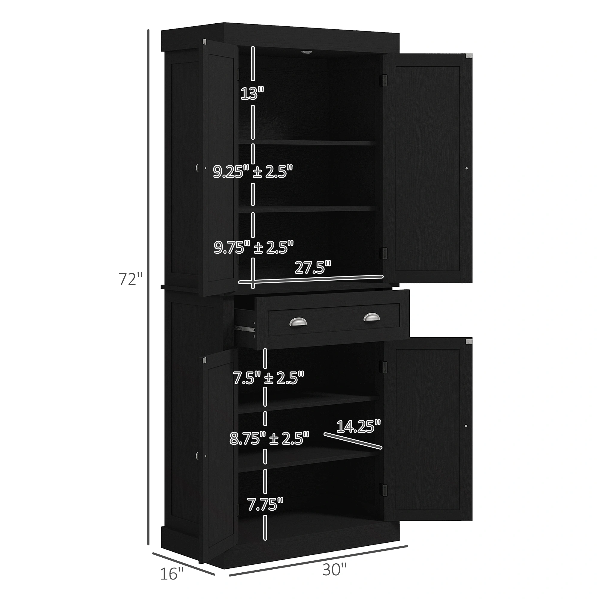 Kitchen Storage Cabinet with Doors & Shelves - Freestanding Pantry Organizer for Kitchen, Bathroom, Mudroom (White/Multi-Color) view 2