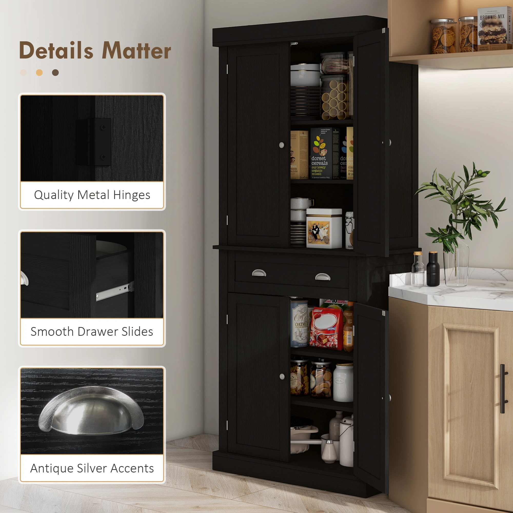 Kitchen Storage Cabinet with Doors & Shelves - Freestanding Pantry Organizer for Kitchen, Bathroom, Mudroom (White/Multi-Color) view 6