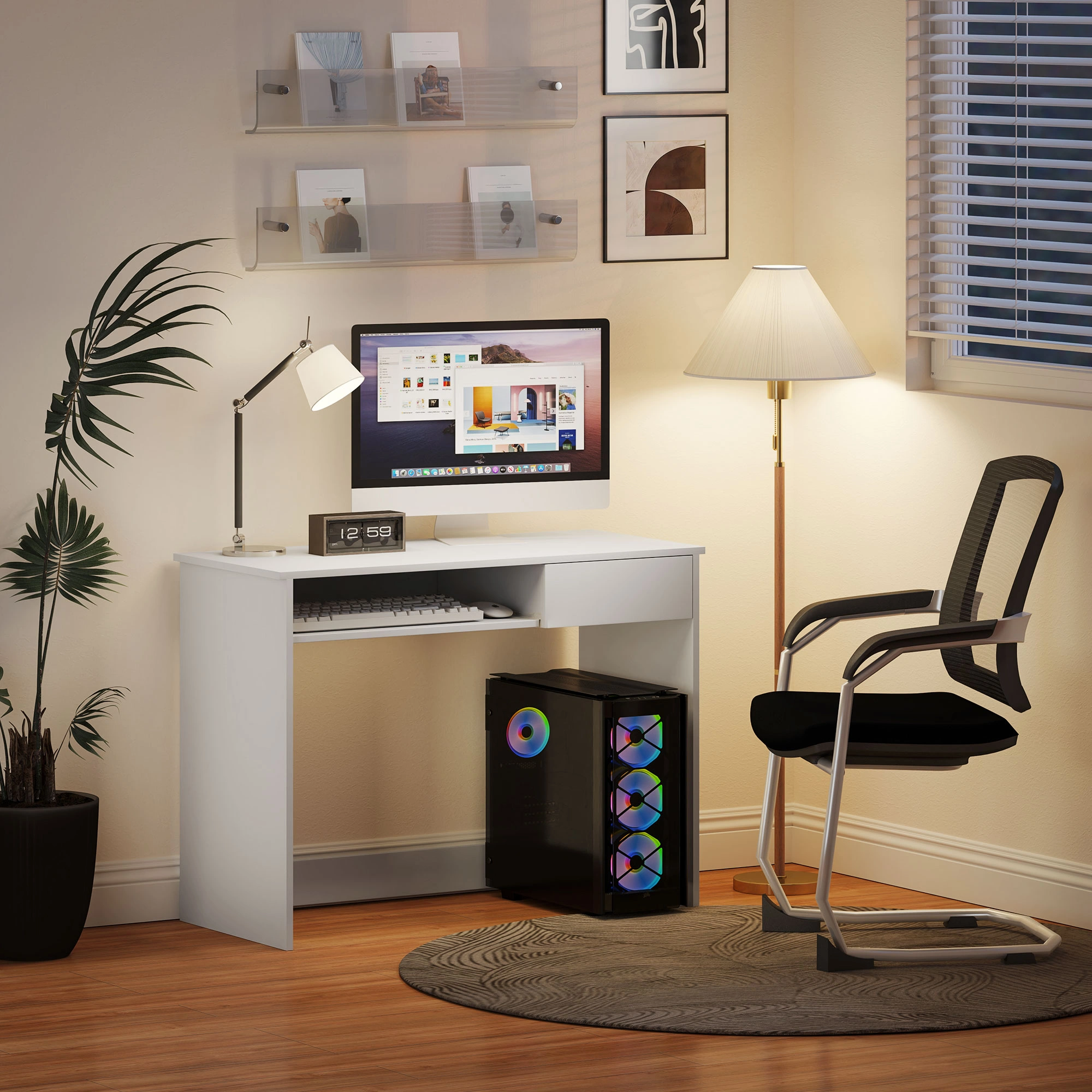 Modern Computer Desk with Storage Shelves, Writing Desk for Home Office, Study Table for Small Spaces, Easy Assembly, Walnut