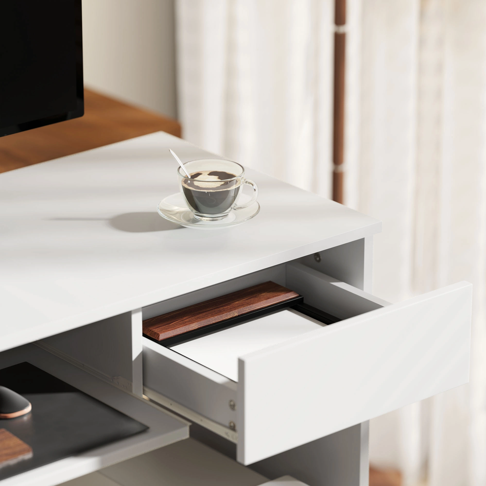 Modern Computer Desk with Storage Shelves, Writing Desk for Home Office, Study Table for Small Spaces, Easy Assembly, Walnut view 2