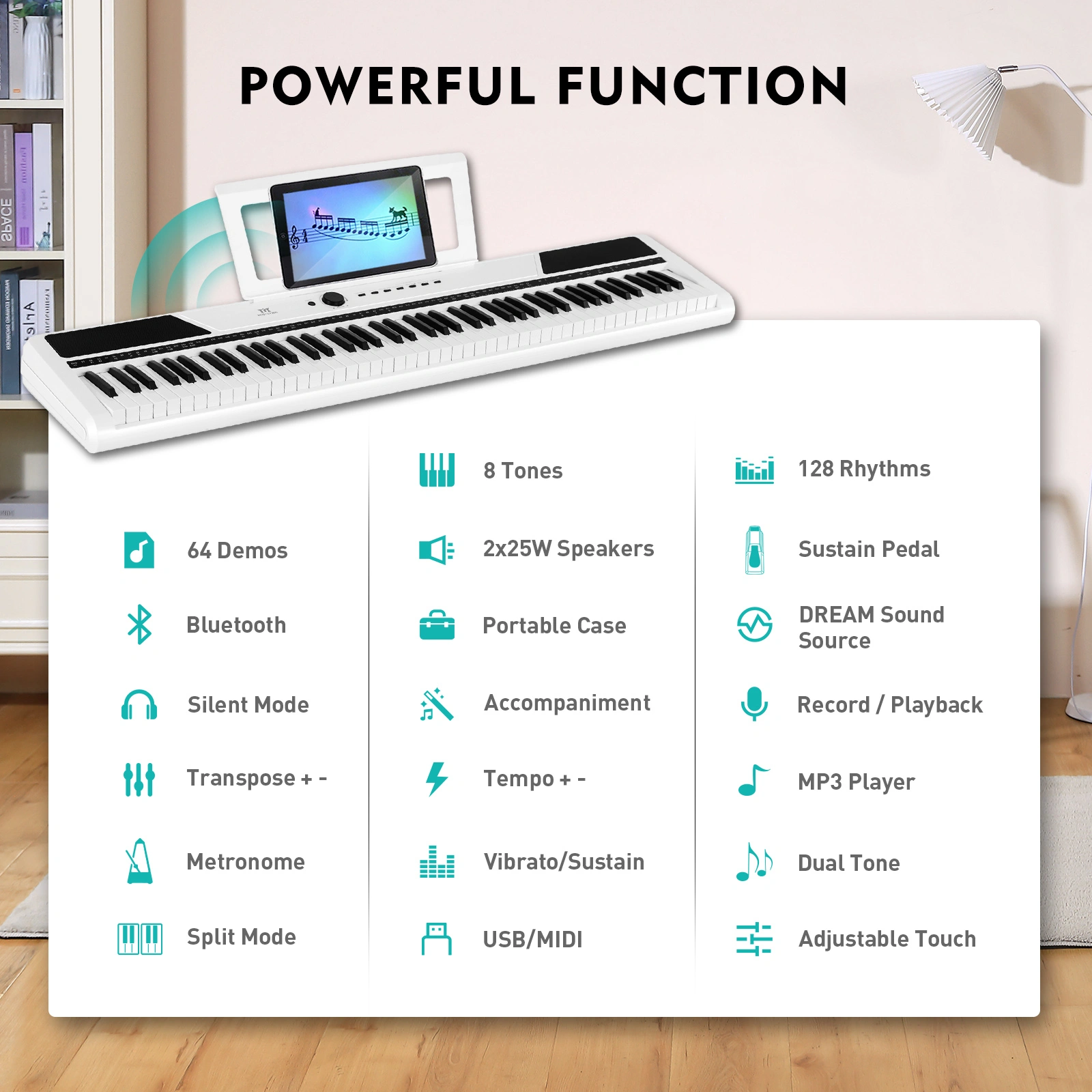 49 Key Semi-Weighted Digital Piano Keyboard, Compact Electric Piano with Synth Action, USB/MIDI Connectivity, Music Maker for Students view 2