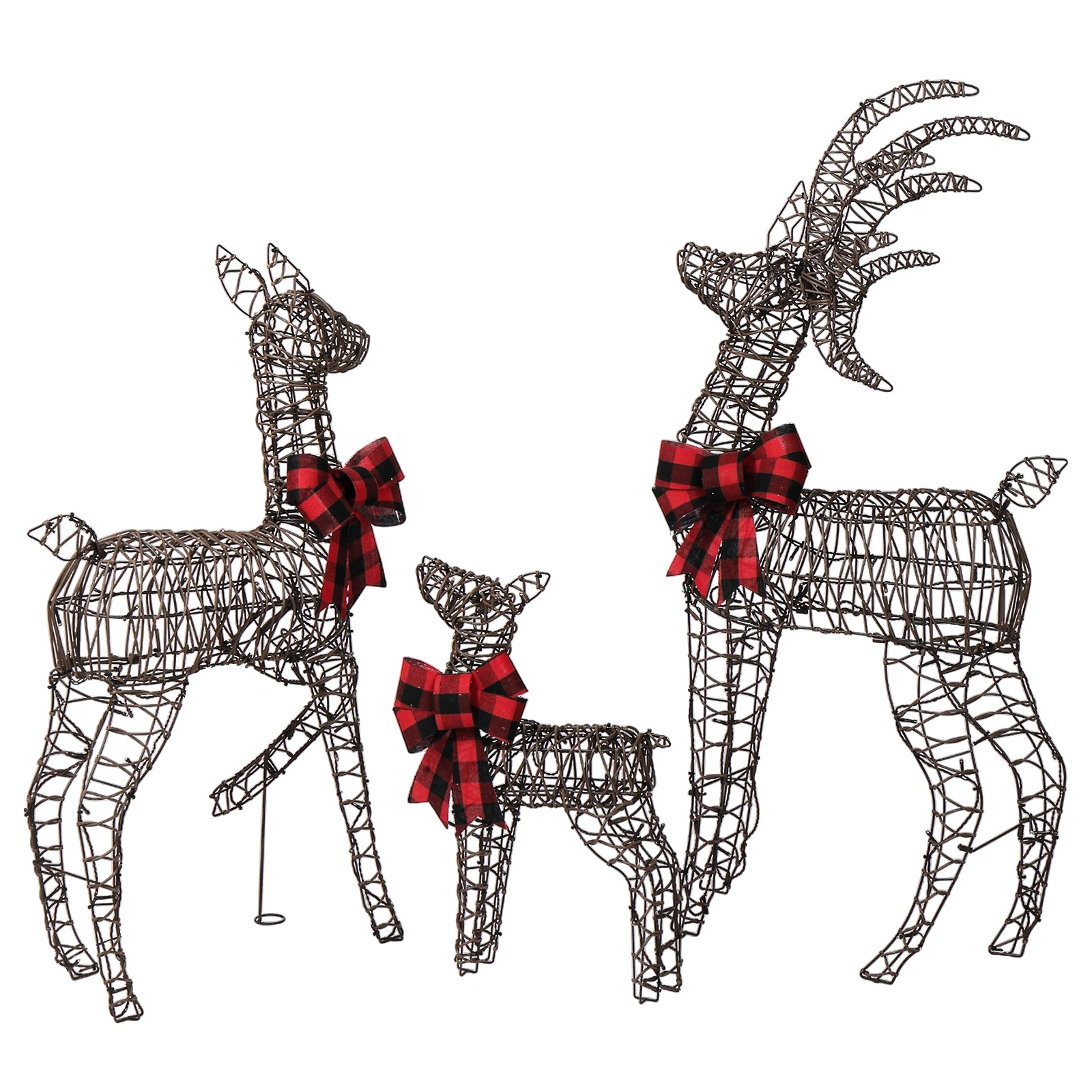 3-Piece Lighted Christmas Reindeer Family Set, 4FT Weather Proof Rattan Deer Decorations with 210 Warm White LED Lights, Outdoor Indoor Holiday Home Ornament, Brown view 2