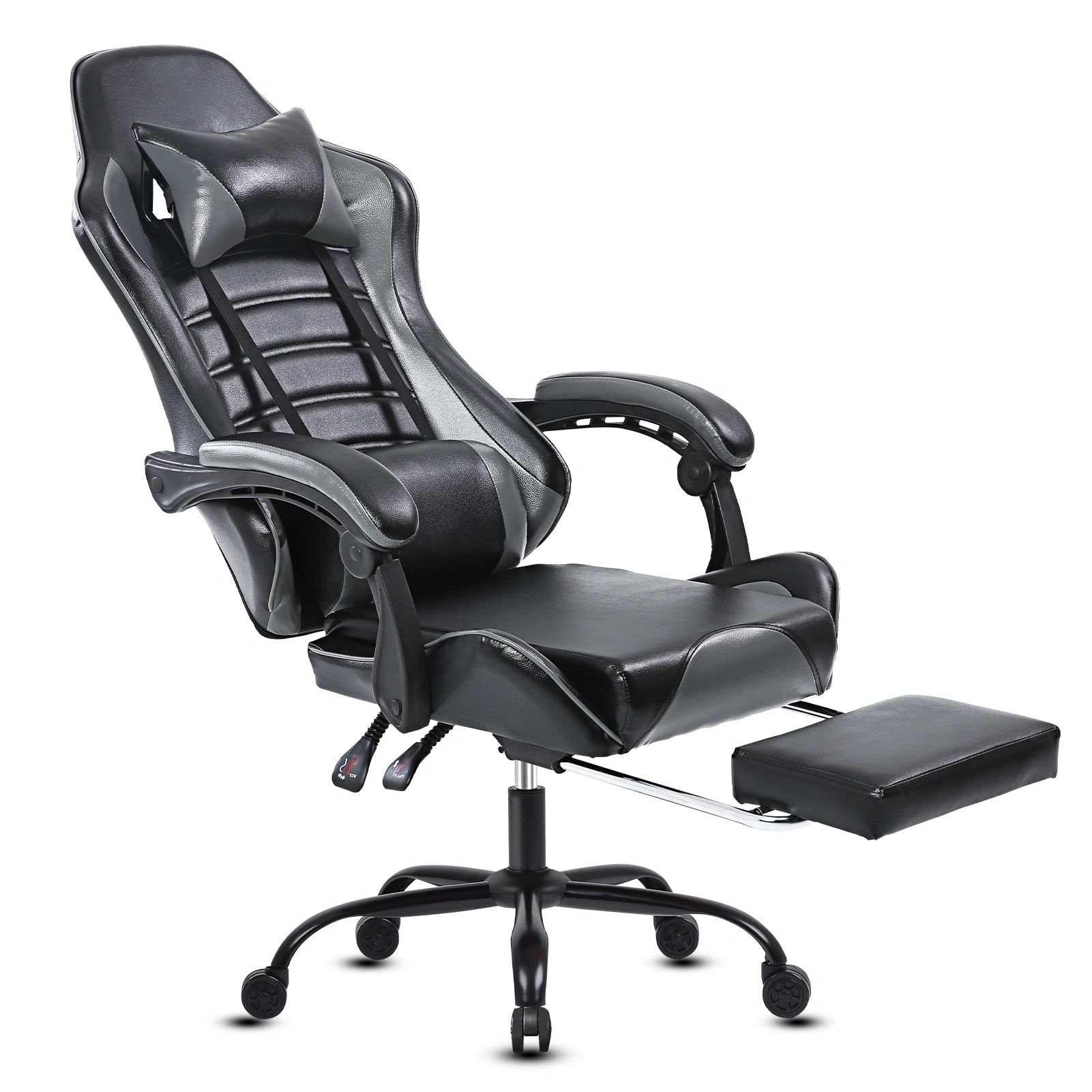 Big and Tall Gaming Chair with Footrest, Ergonomic PU Leather Office Chair, Adjustable Reclining Desk Chair 360° Swivel with Wheels, for Adults, Gray view 2