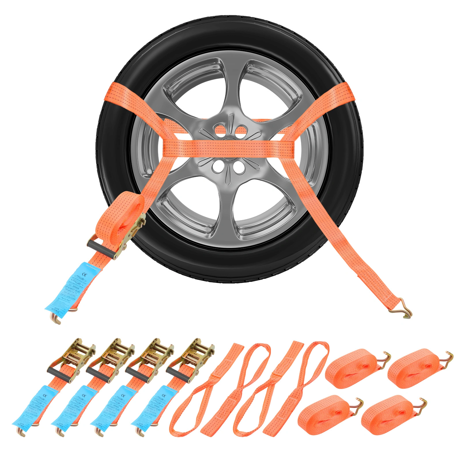 4 Pack Heavy Duty Ratchet Tie Down Straps, 38mm x 2.9M Cargo Straps, 2 Ton Breaking Strength, Lashing Strap for Truck Trailer view 3