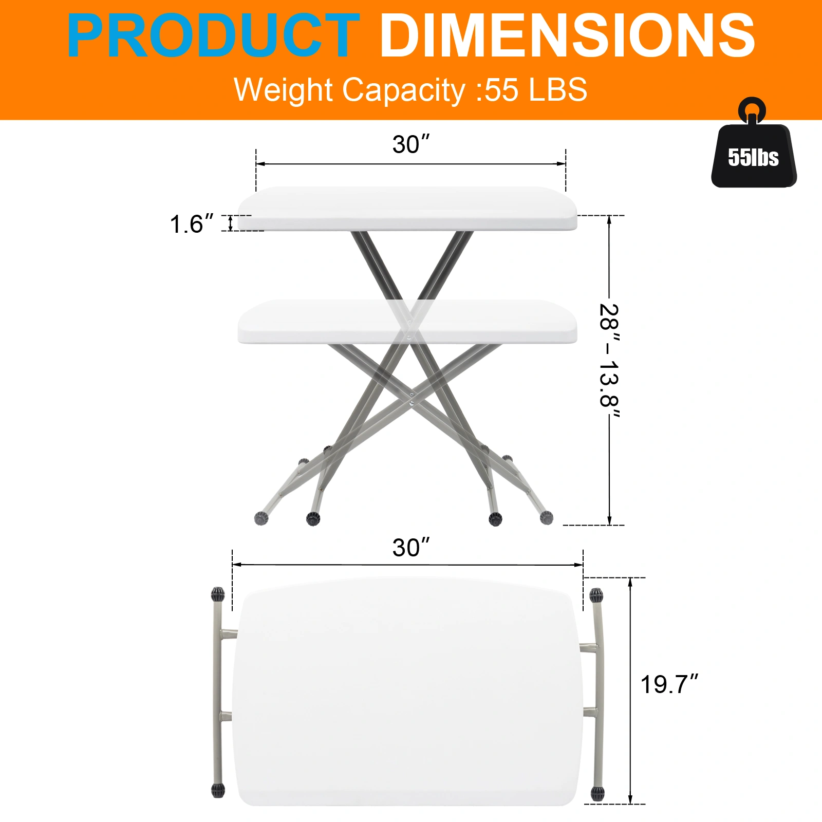 76*50*70.5cm Liftable Garden Plastic Table White view 13