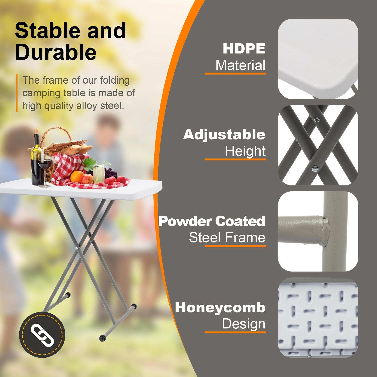 76*50*70.5cm Liftable Garden Plastic Table White view 16