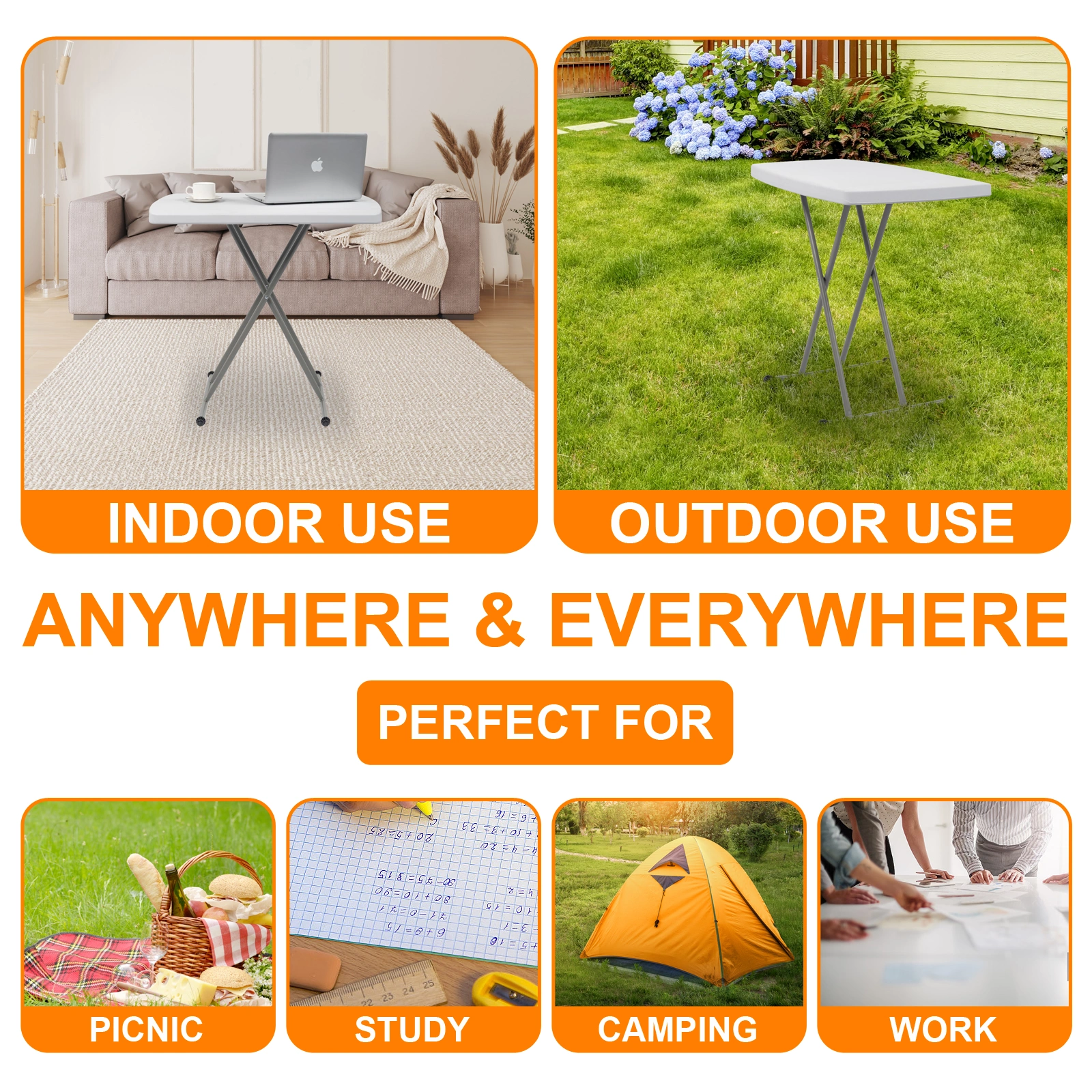 76*50*70.5cm Liftable Garden Plastic Table White view 17