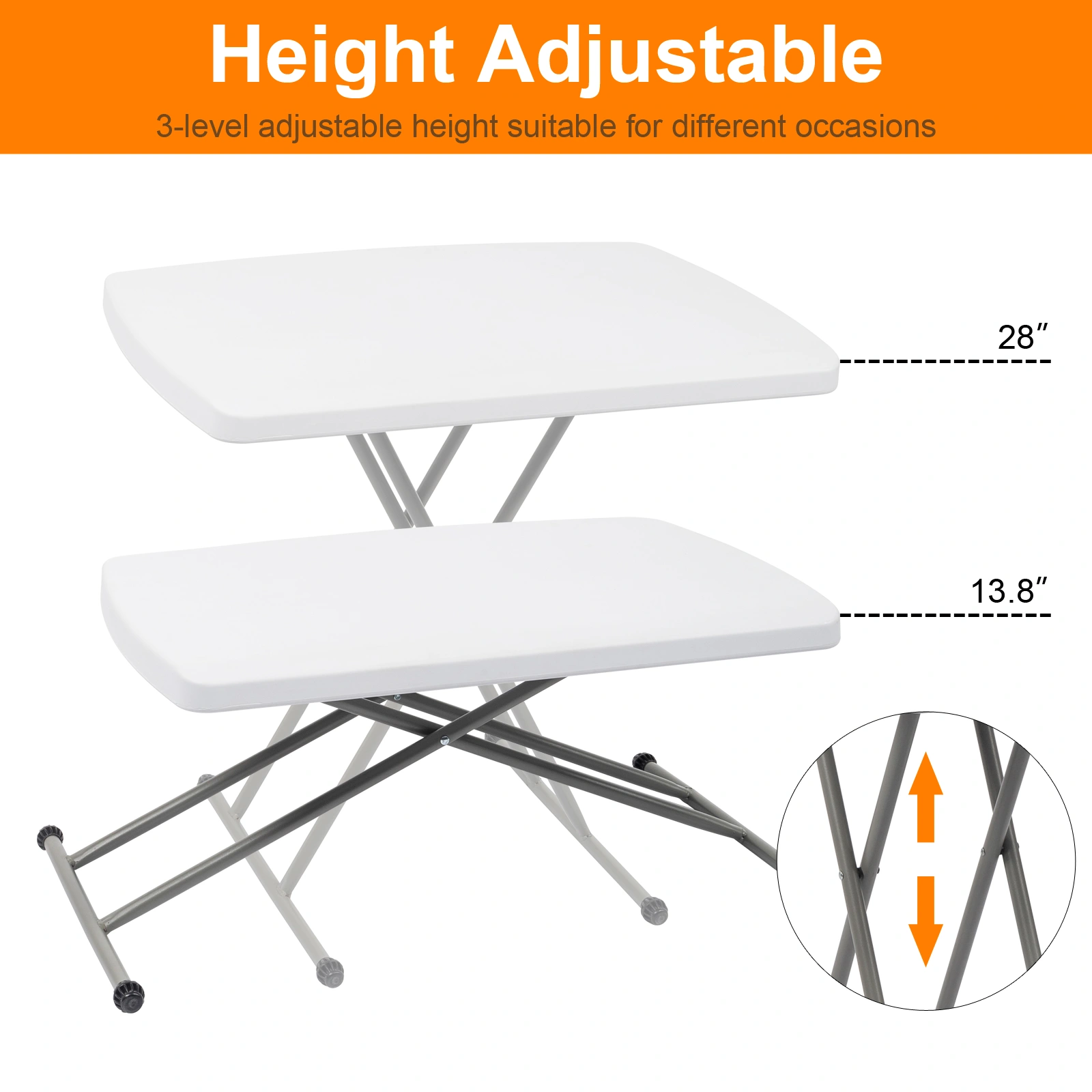 76*50*70.5cm Liftable Garden Plastic Table White view 18