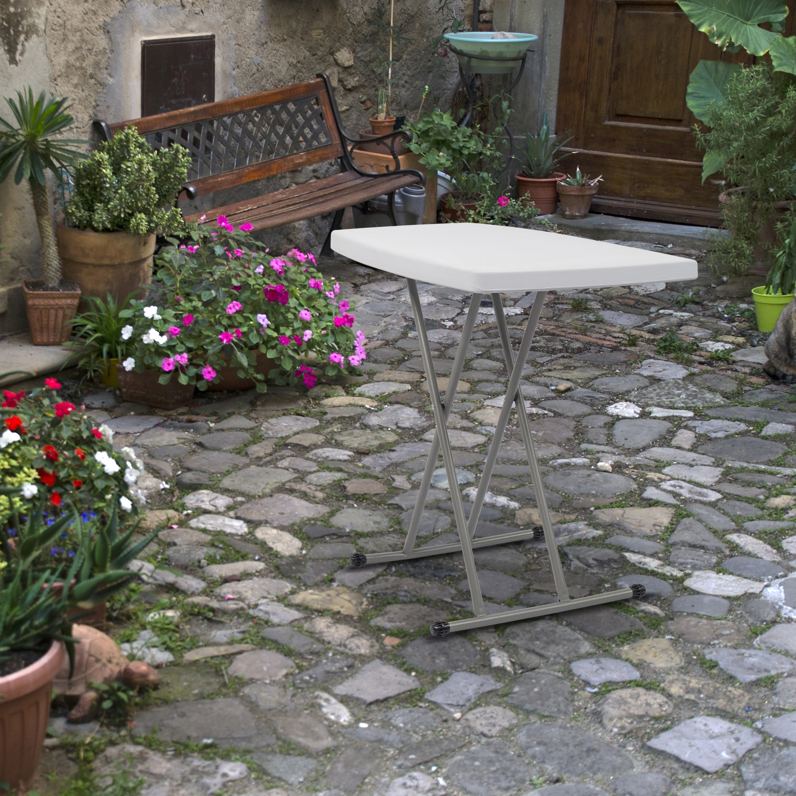 76*50*70.5cm Liftable Garden Plastic Table White view 20