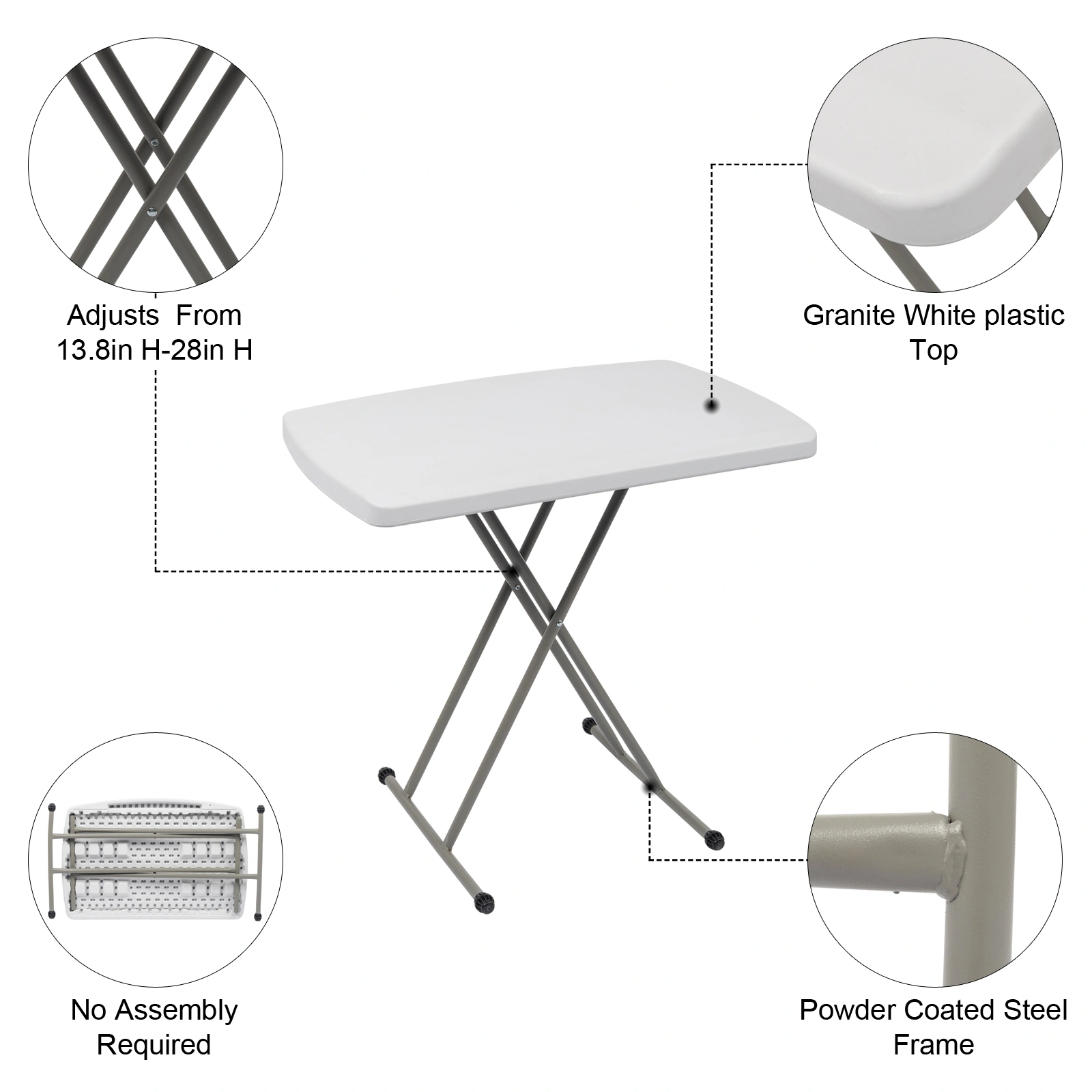 76*50*70.5cm Liftable Garden Plastic Table White view 46