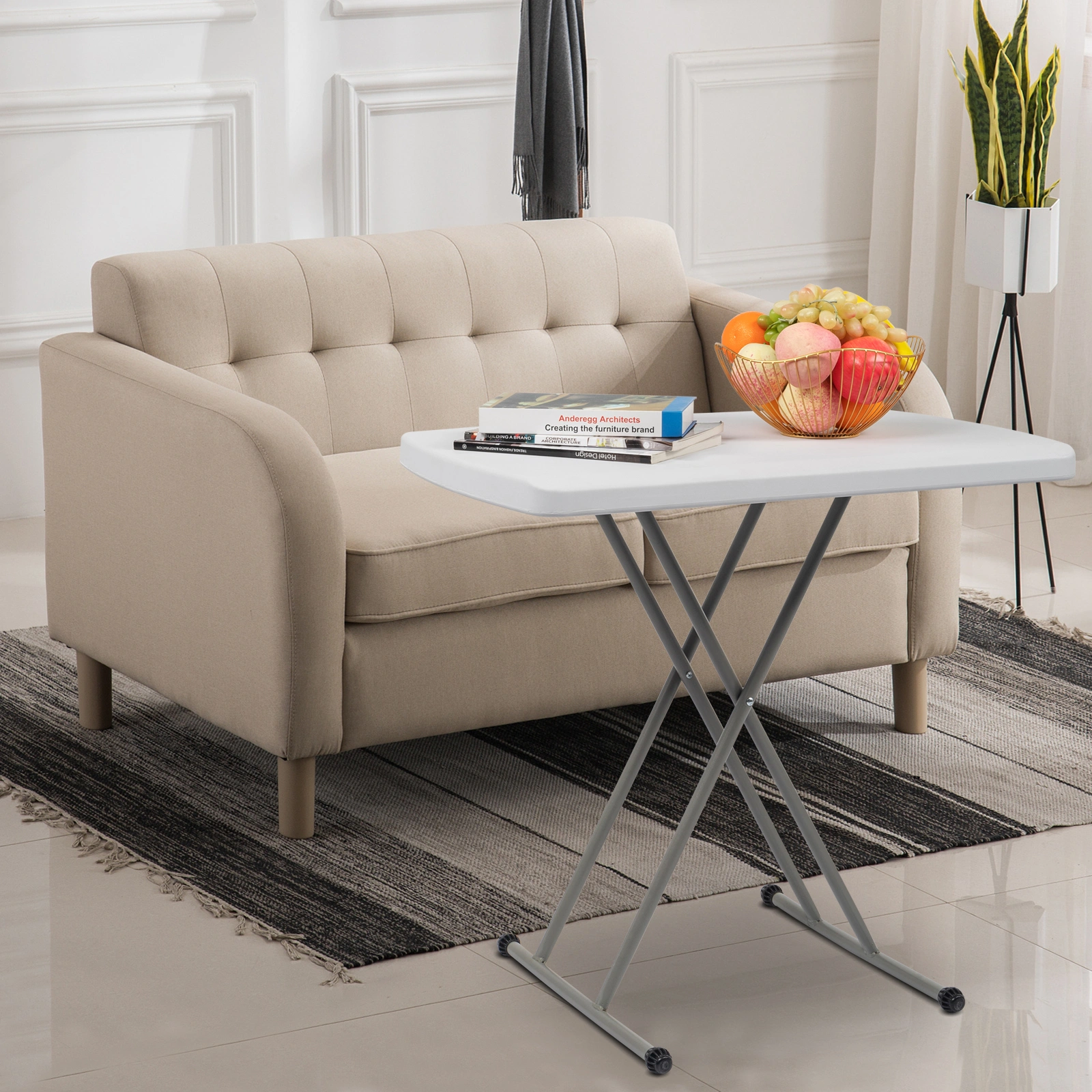 76*50*70.5cm Liftable Garden Plastic Table White view 53