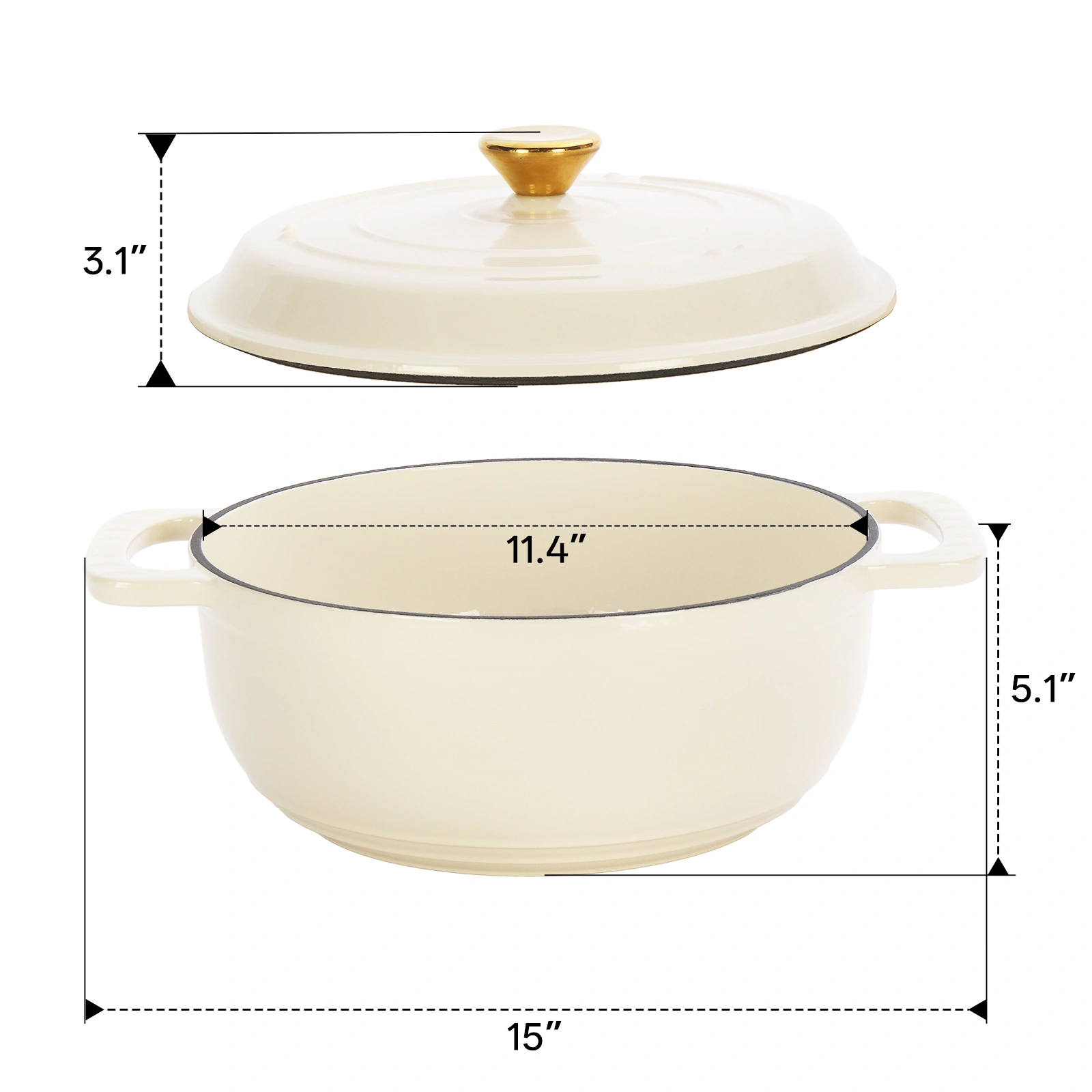 Cast iron 7.5QT cooking pot - Ceramic white - Includes two silicone gloves - Enamel pot view 12