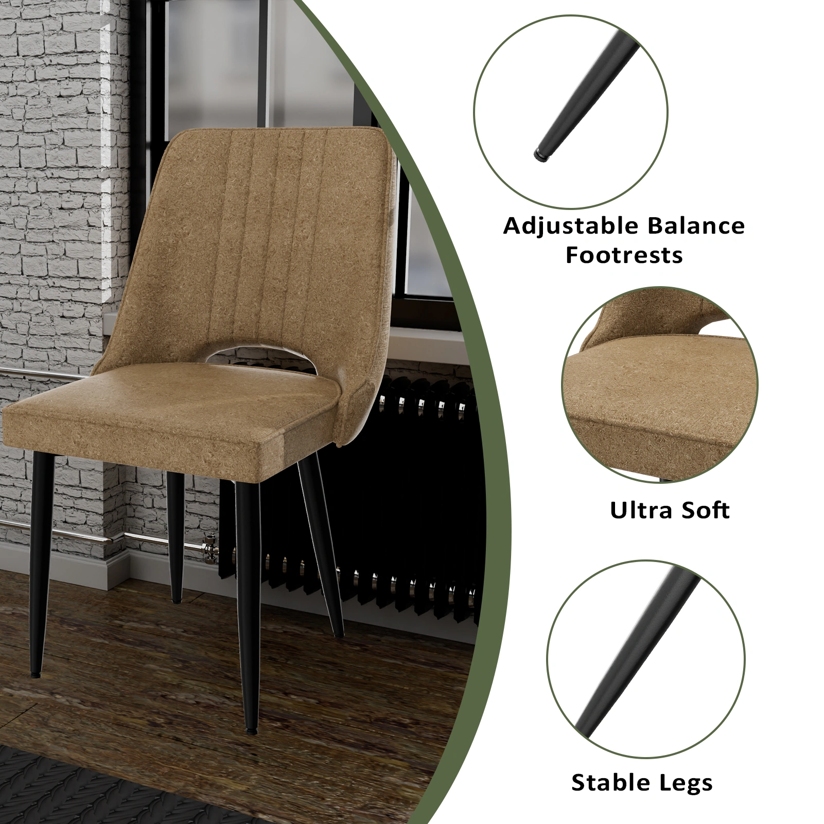 Set of 2 PU Leather Dining Chairs with Backrest - Kitchen Chairs for Dining Room, Living Room, Lounge, Counter view 2