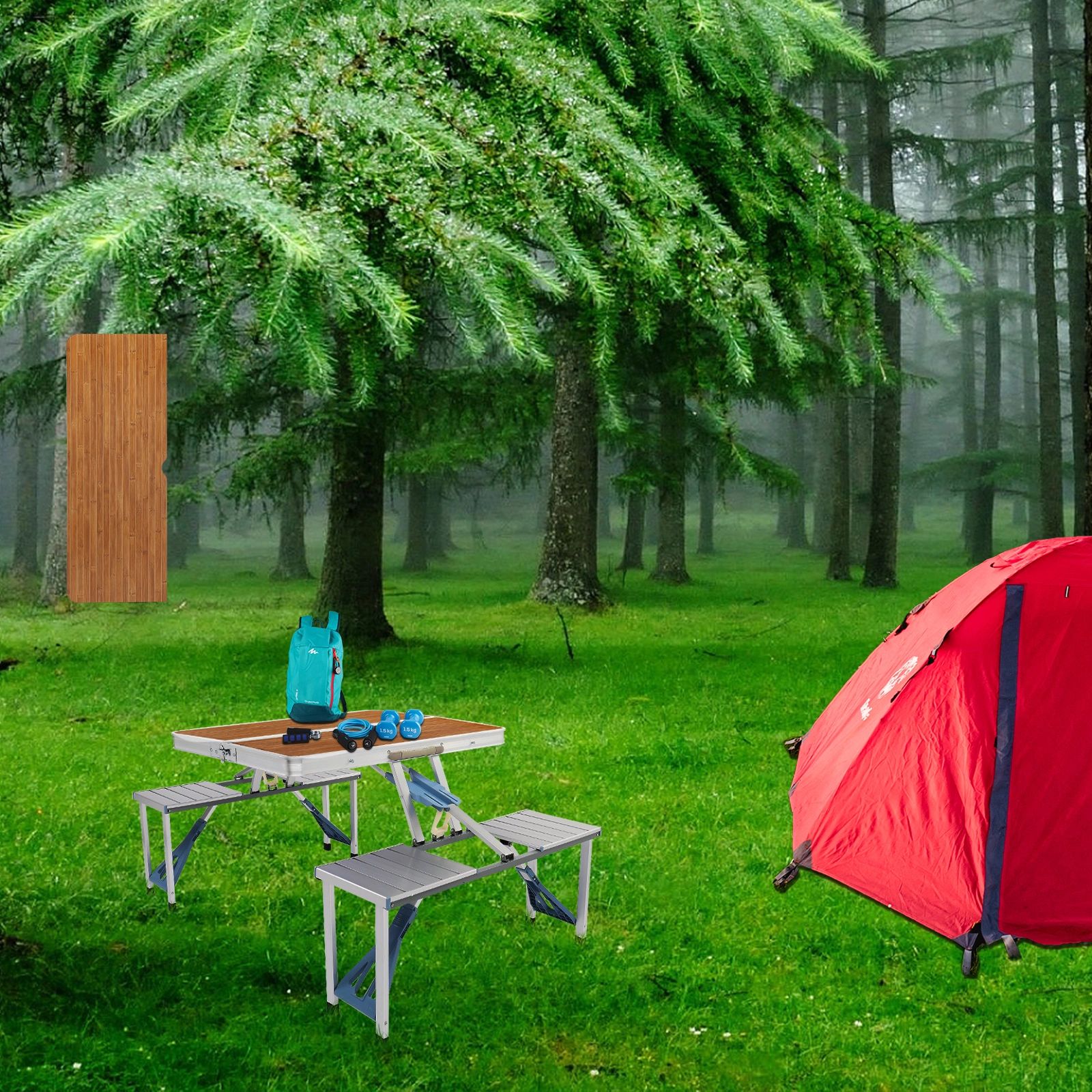 136*85.5*67cm 50kg Aluminum Alloy Table And Chair One Piece Camping One Piece Table And Chair Wood Grain Color view 24