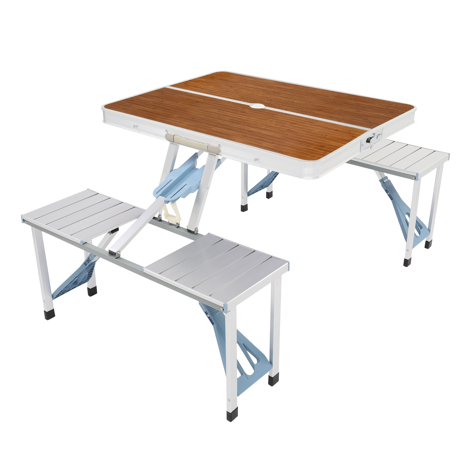 136*85.5*67cm 50kg Aluminum Alloy Table And Chair One Piece Camping One Piece Table And Chair Wood Grain Color view 5